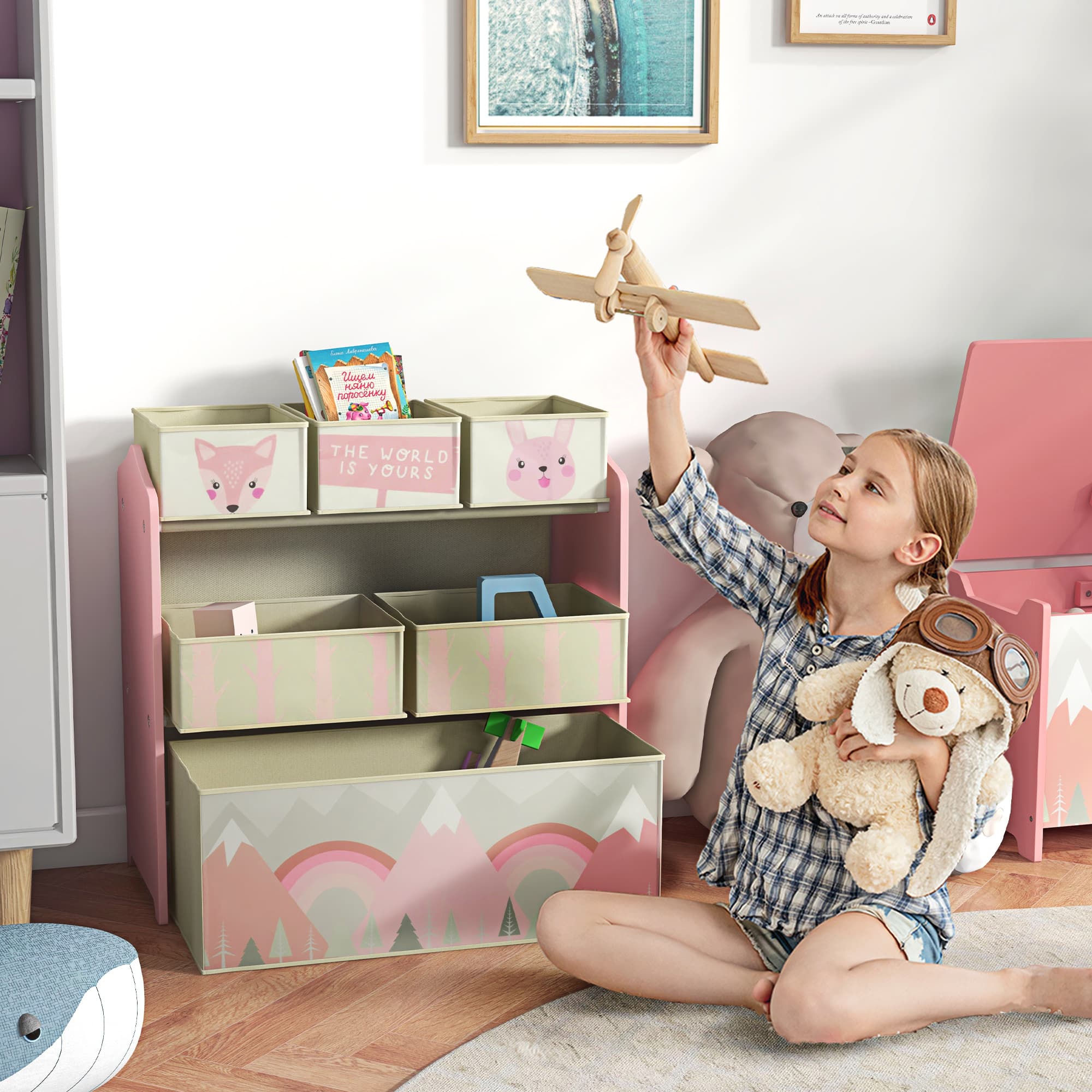 Kids Pink Toy Storage Organiser With Six Bins - image 8