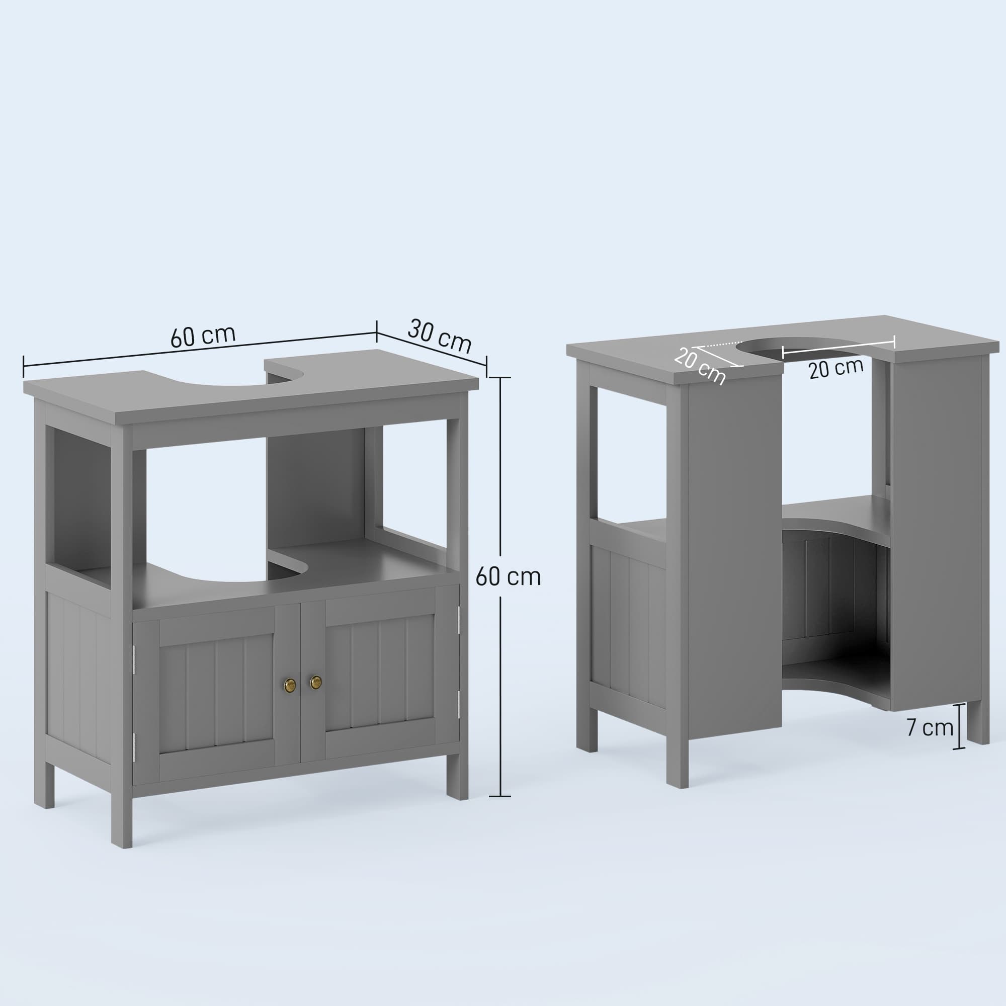 Pedestal Under-Sink Cabinet with Double Doors, Light Grey - image 8