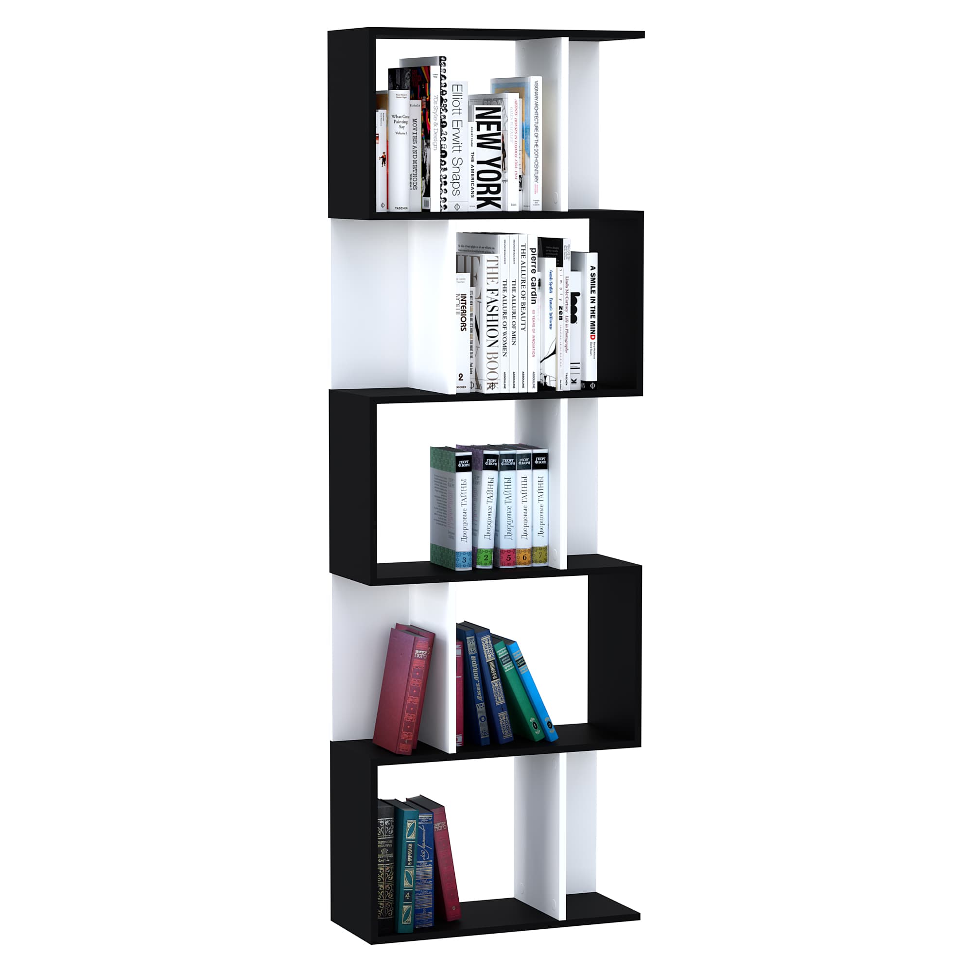 Elevate Your Living Room with this 5-Tier S-Shaped Bookshelf - Black