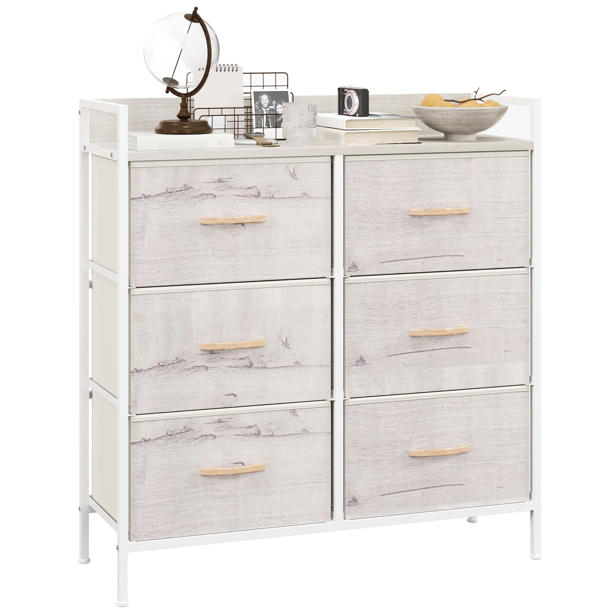 Effortless Storage with the Rustic 6-Drawer Fabric Chest - Natural wood finish
