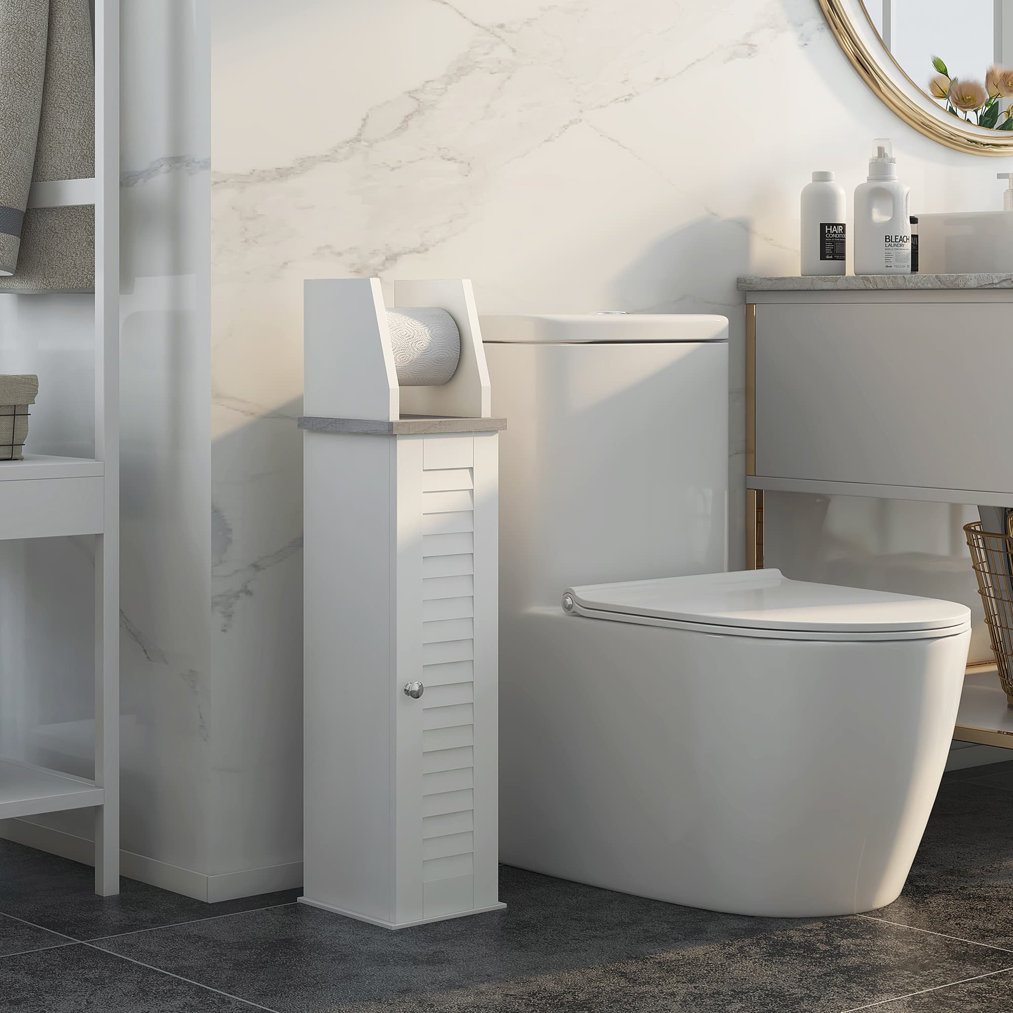 White Slim Bathroom Cabinet for Toilet Roll Storage - image 3
