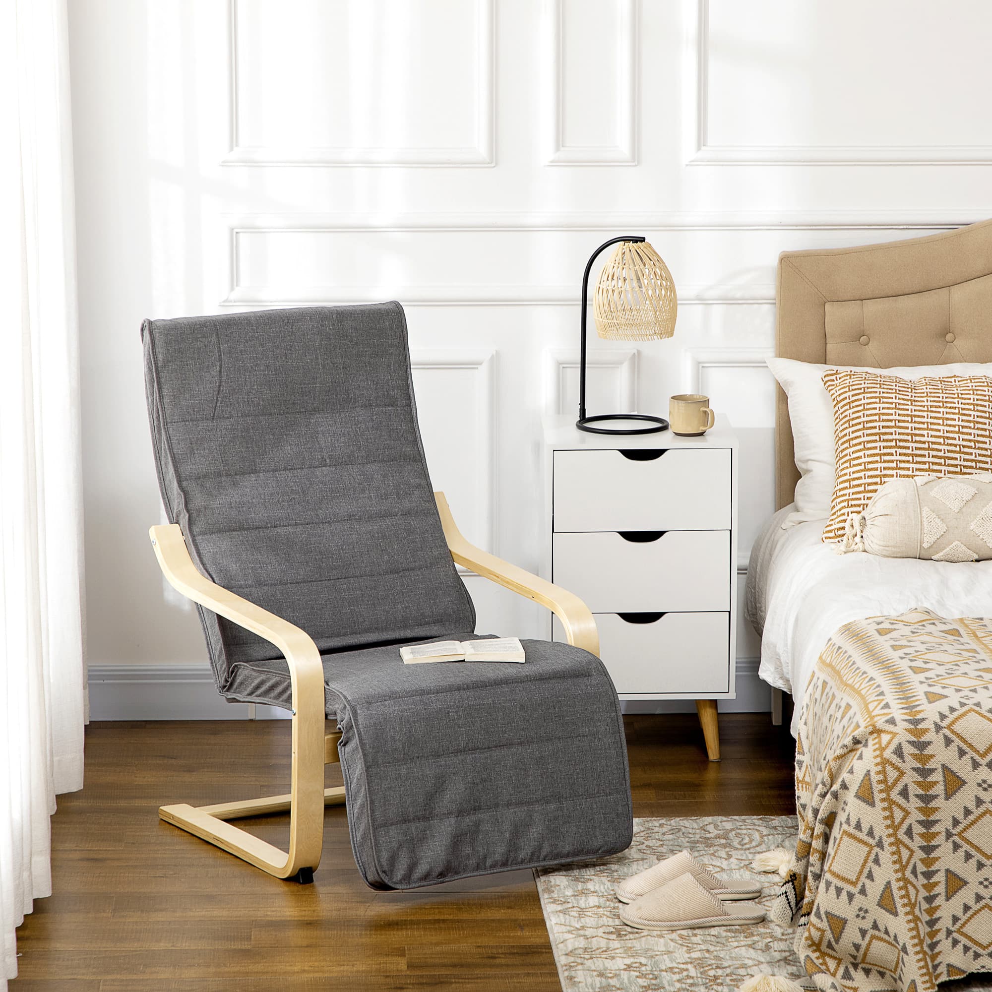 Dark Grey Birch Wood Lounge Chair & Adjustable Footrest - image 5