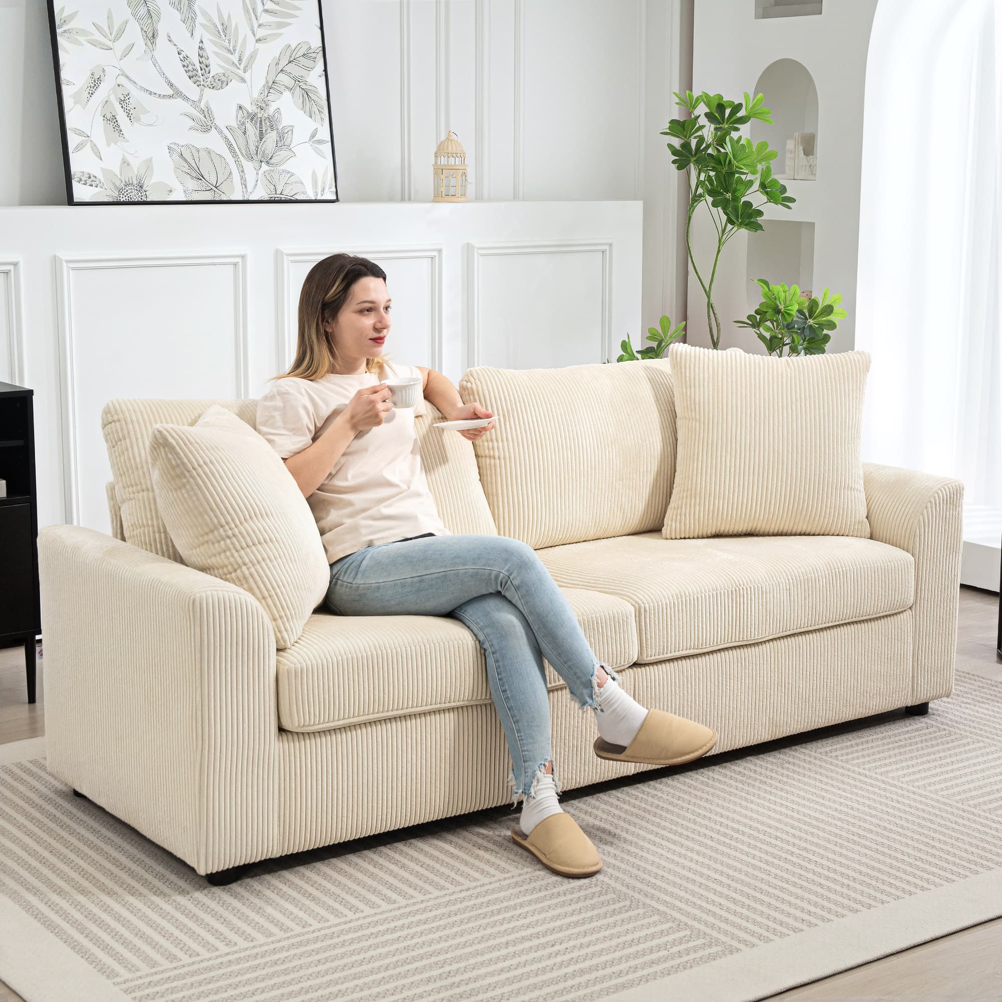 Sink Into Premium Comfort With This Cream Corduroy Sofa - image 4