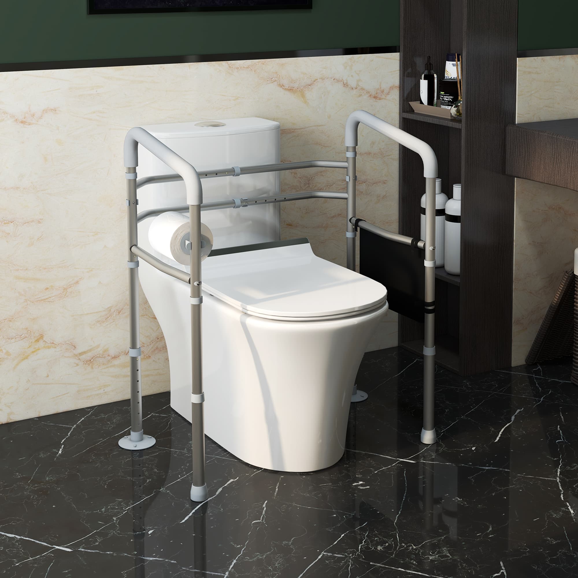 Free-Standing Toilet Frame with Adjustable Arms and Storage Pouch - image 7