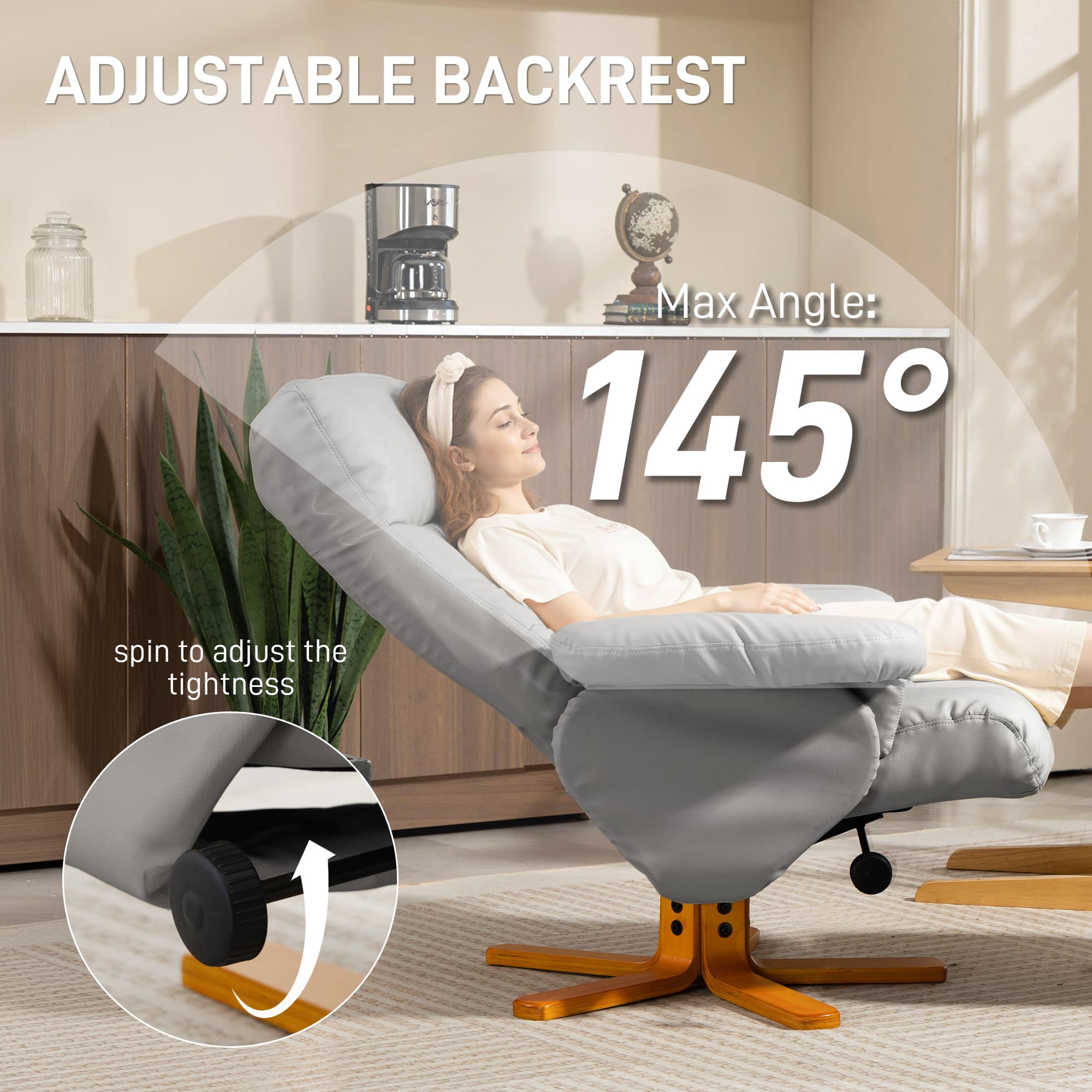 Effortless Comfort: Light Grey Swivel Recliner & Footstool - image 4