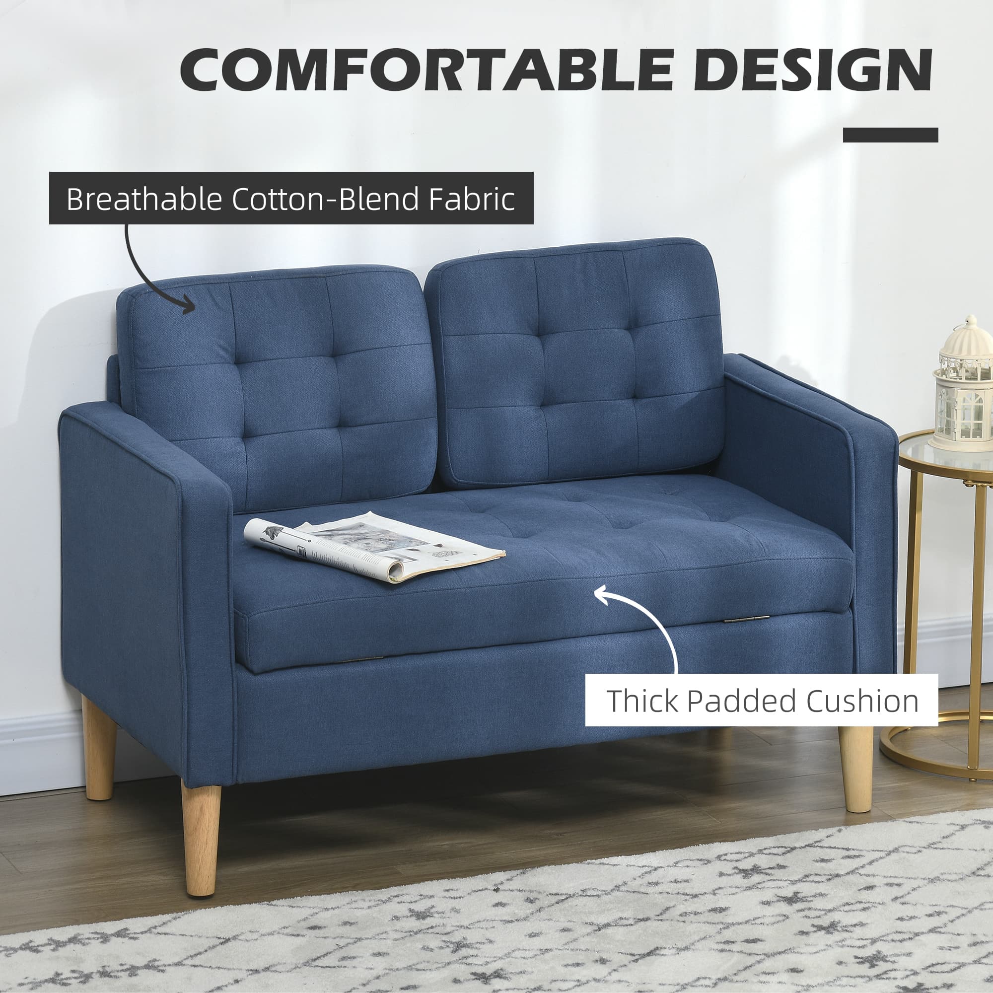 Compact Blue 2 Seater Sofa with Clever Hidden Storage - image 5