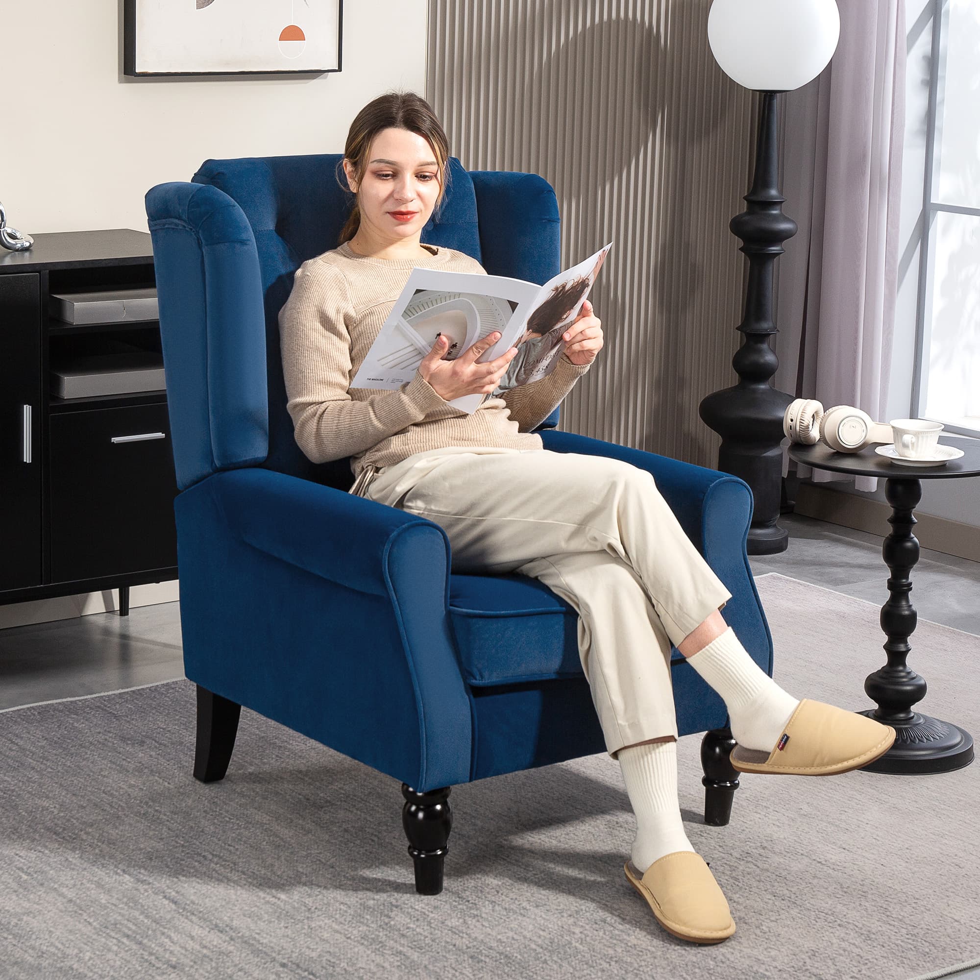 Discover Timeless Comfort with this Blue Wingback Chair - image 1