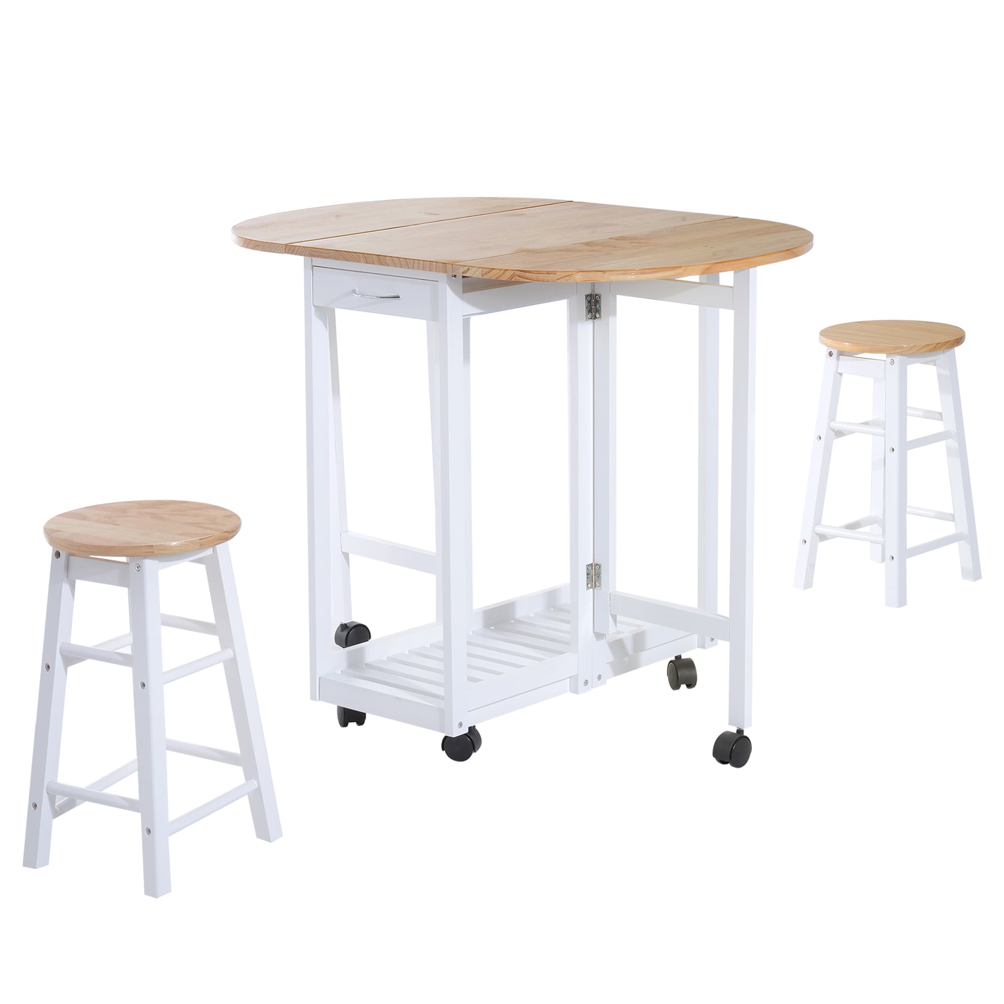 Space-Saving White Foldable Dining Table and Stools Set - White