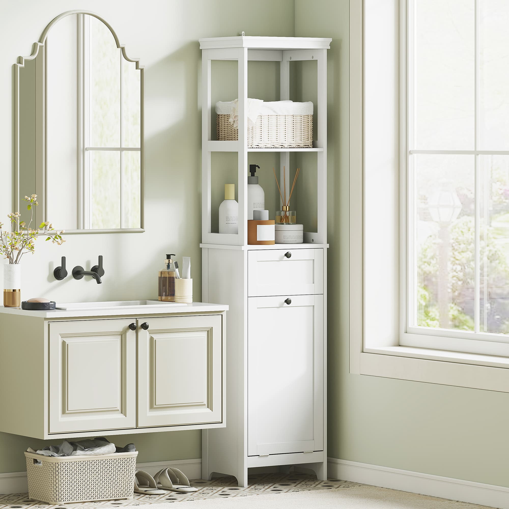 Effortless Bathroom Storage with Integrated Laundry Hamper - image 1