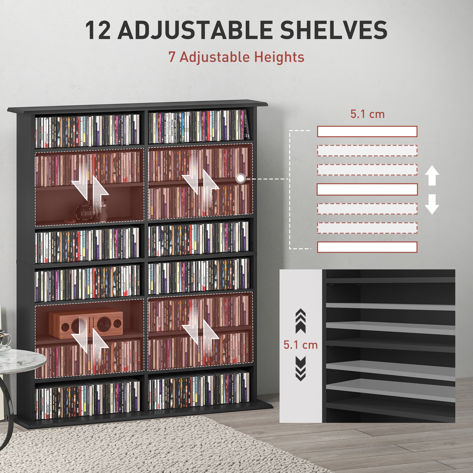 Transform Your Space with this 16-Compartment Black Media Shelf - image 2