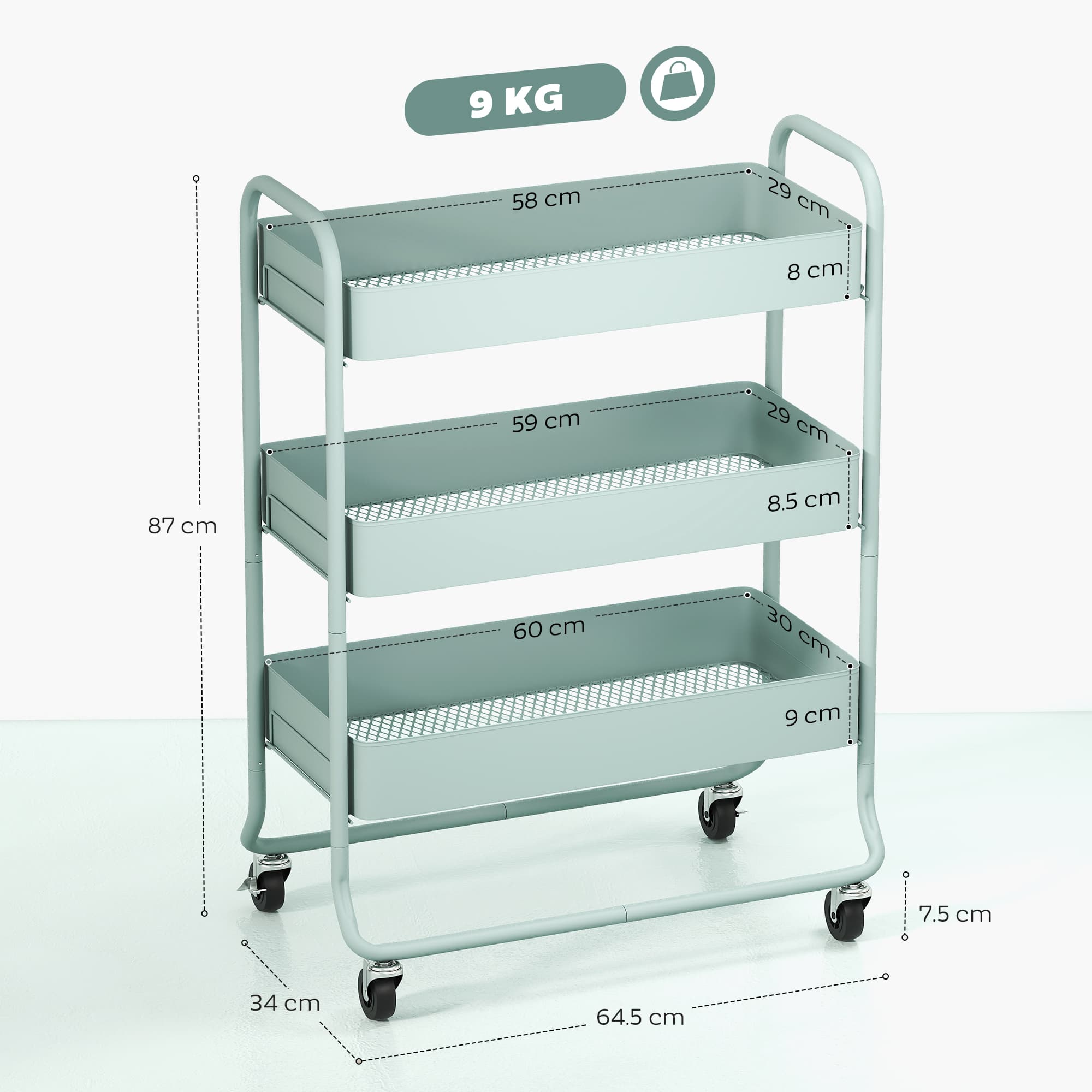 Light Green 3-Tier Storage Trolley for Flexible Rooms - image 1