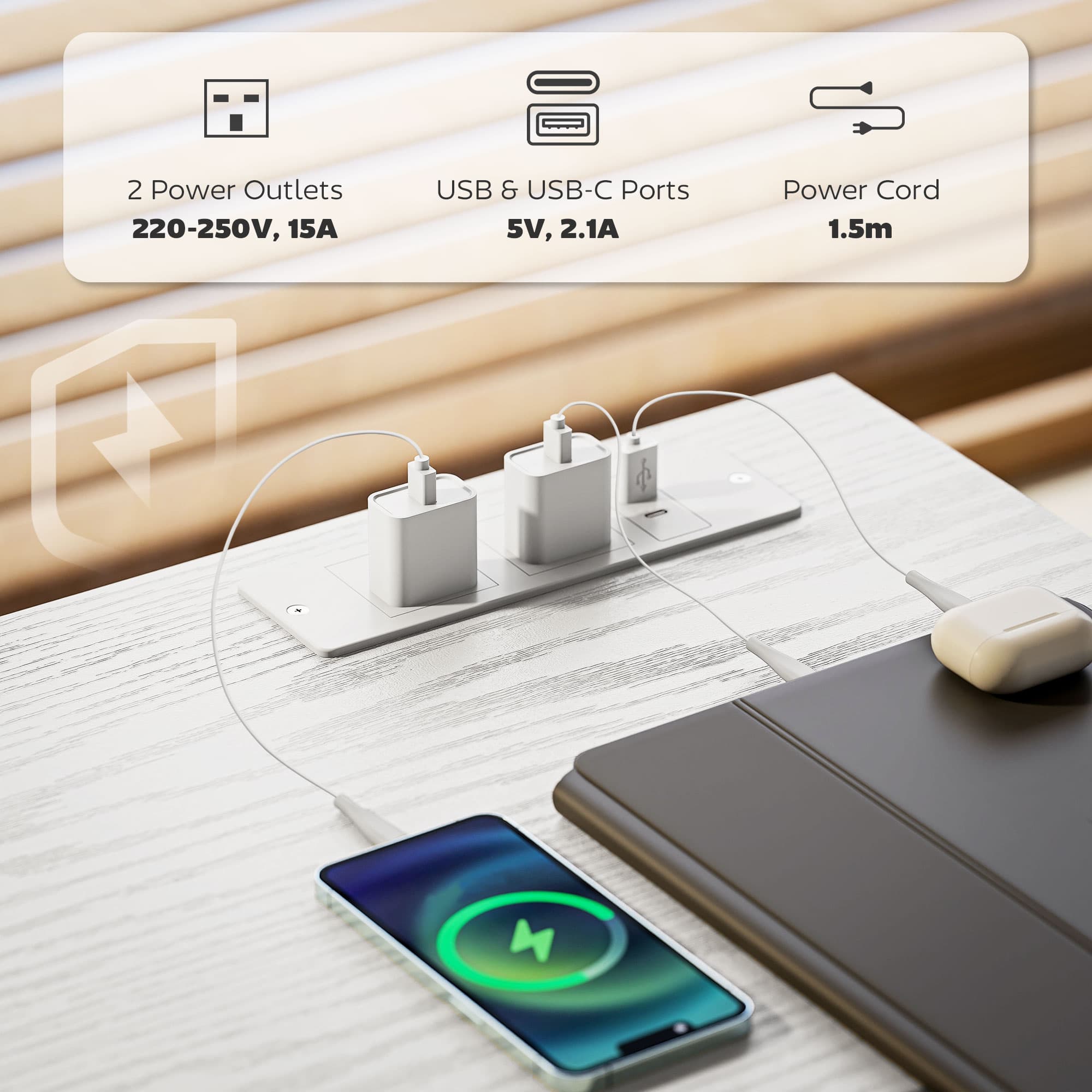 Effortless Organisation: 120cm White Desk with Power Station - image 4