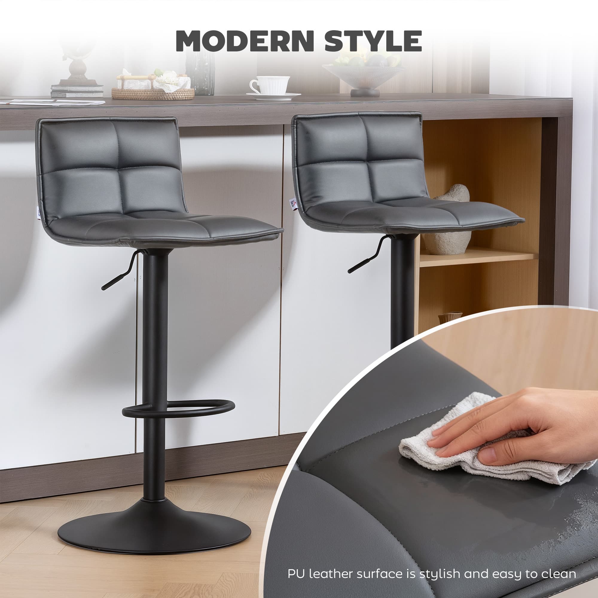 Transform Your Kitchen with Modern Dark Grey Swivel Bar Stools - image 4