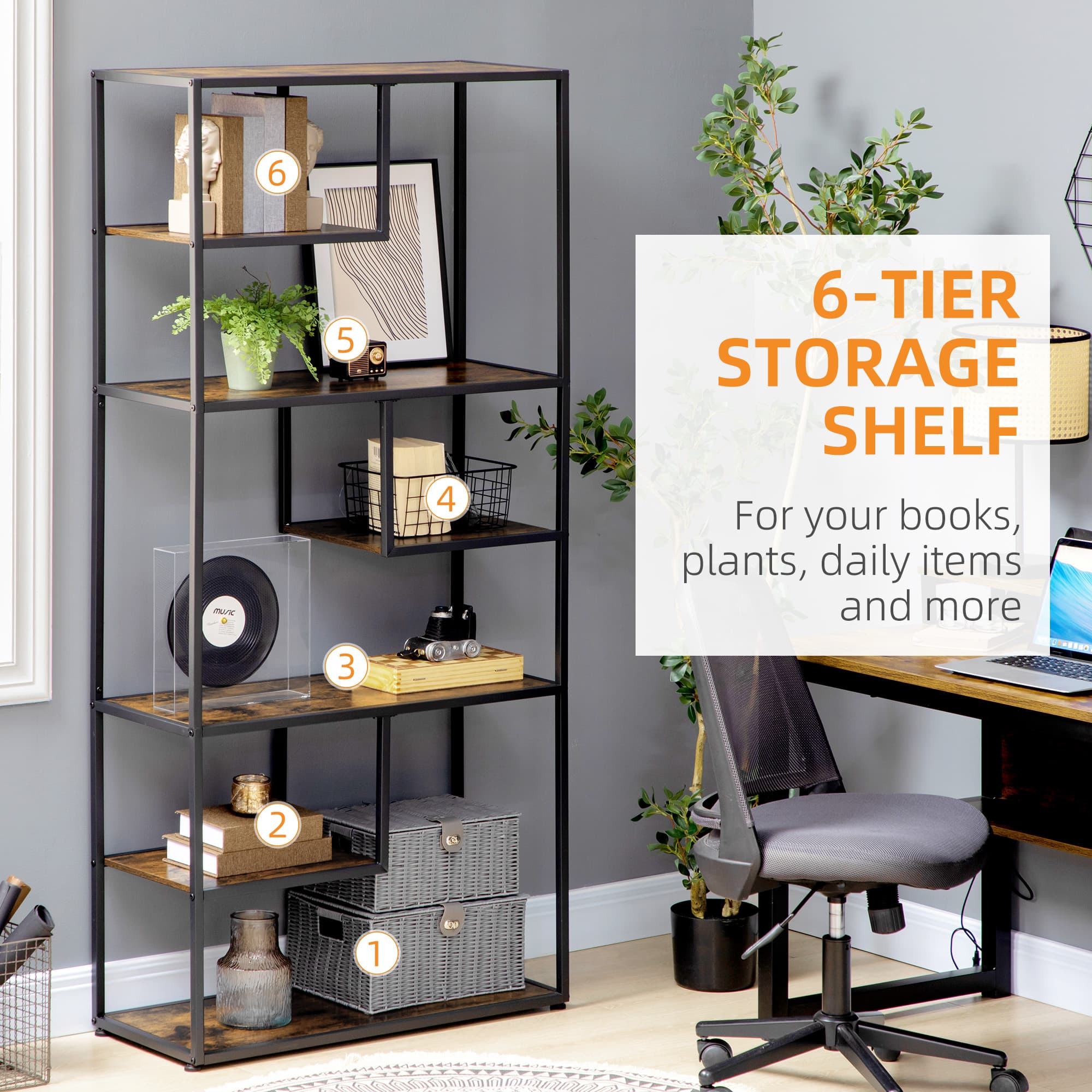 Transform Your Space with this 6-Tier Industrial Bookcase - image 4