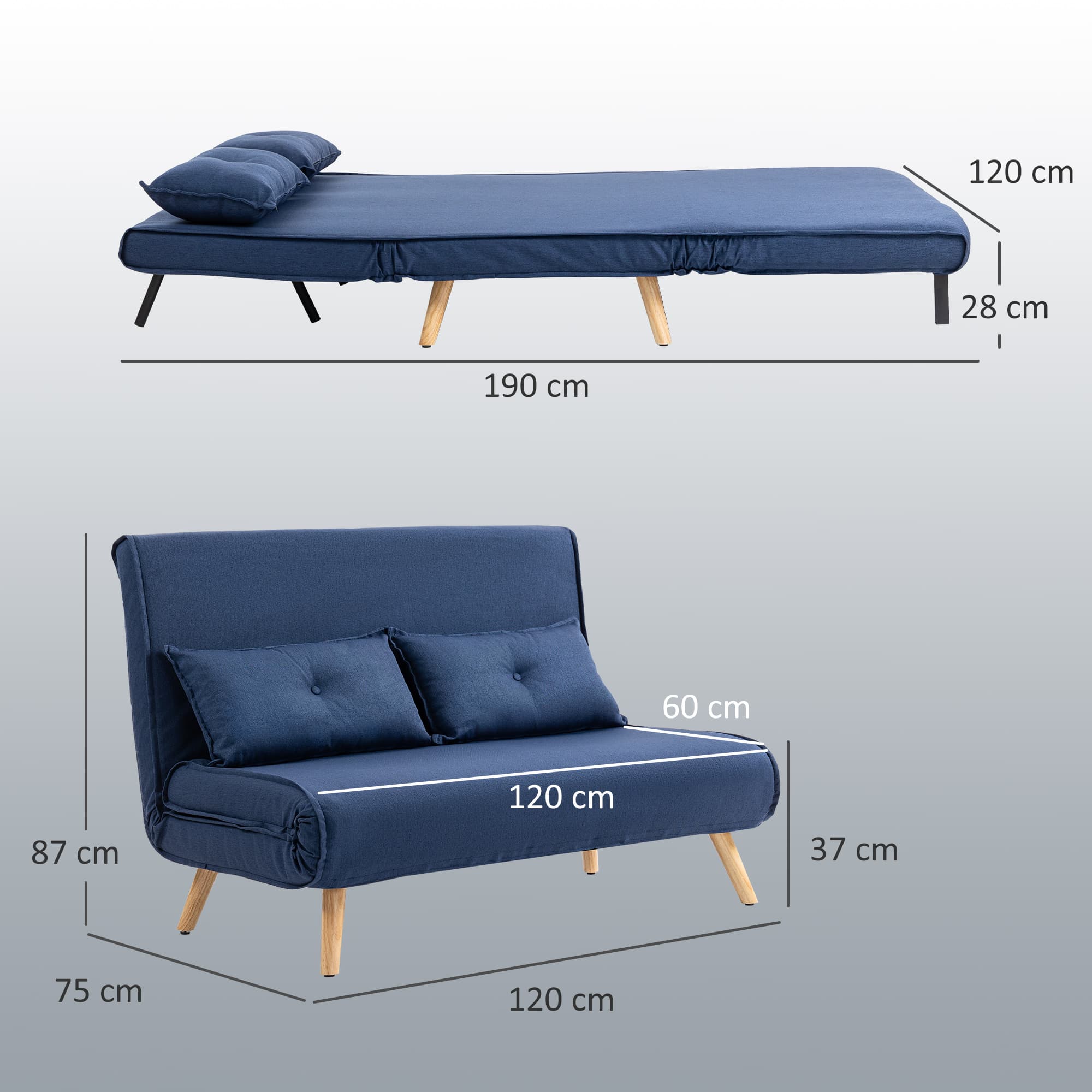 Effortless Dark Blue Two-Seater Click-Clack Sofa Bed - image 4