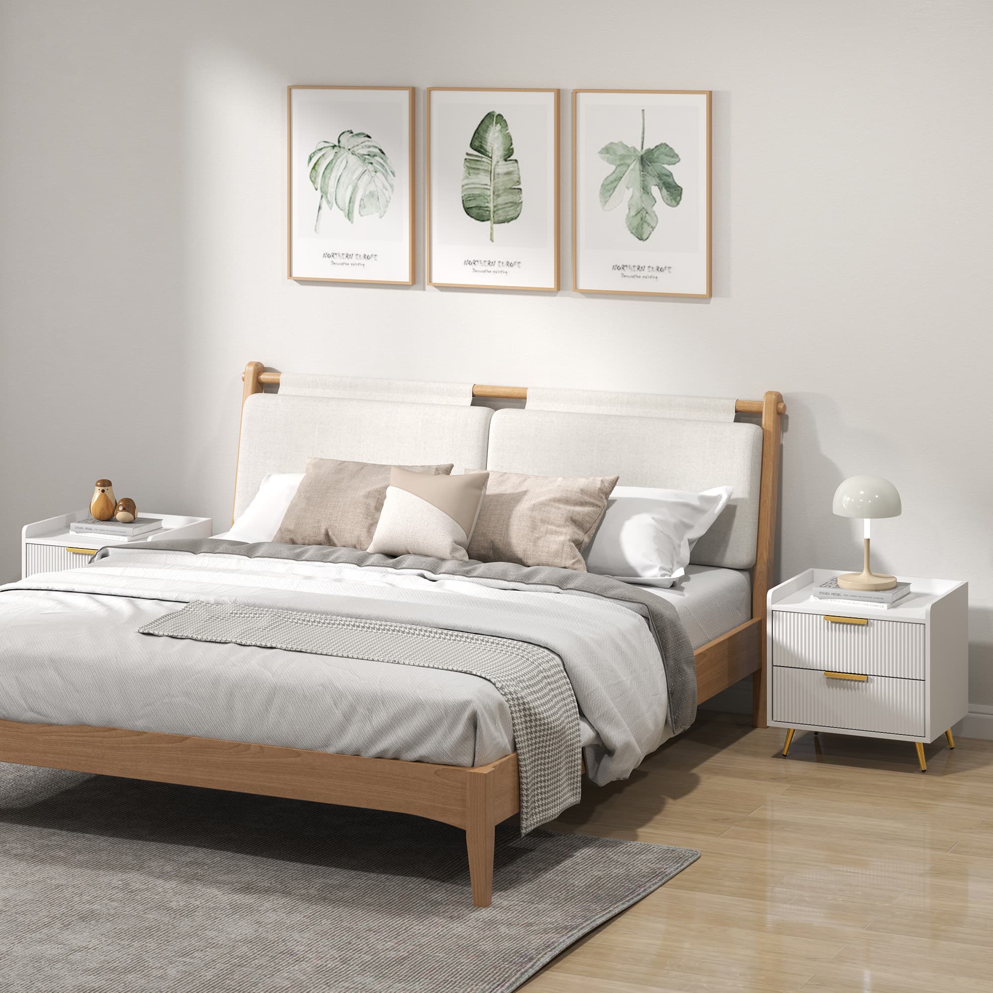 Elegant White Two-Drawer Bedside Tables with Gold Accents - image 5
