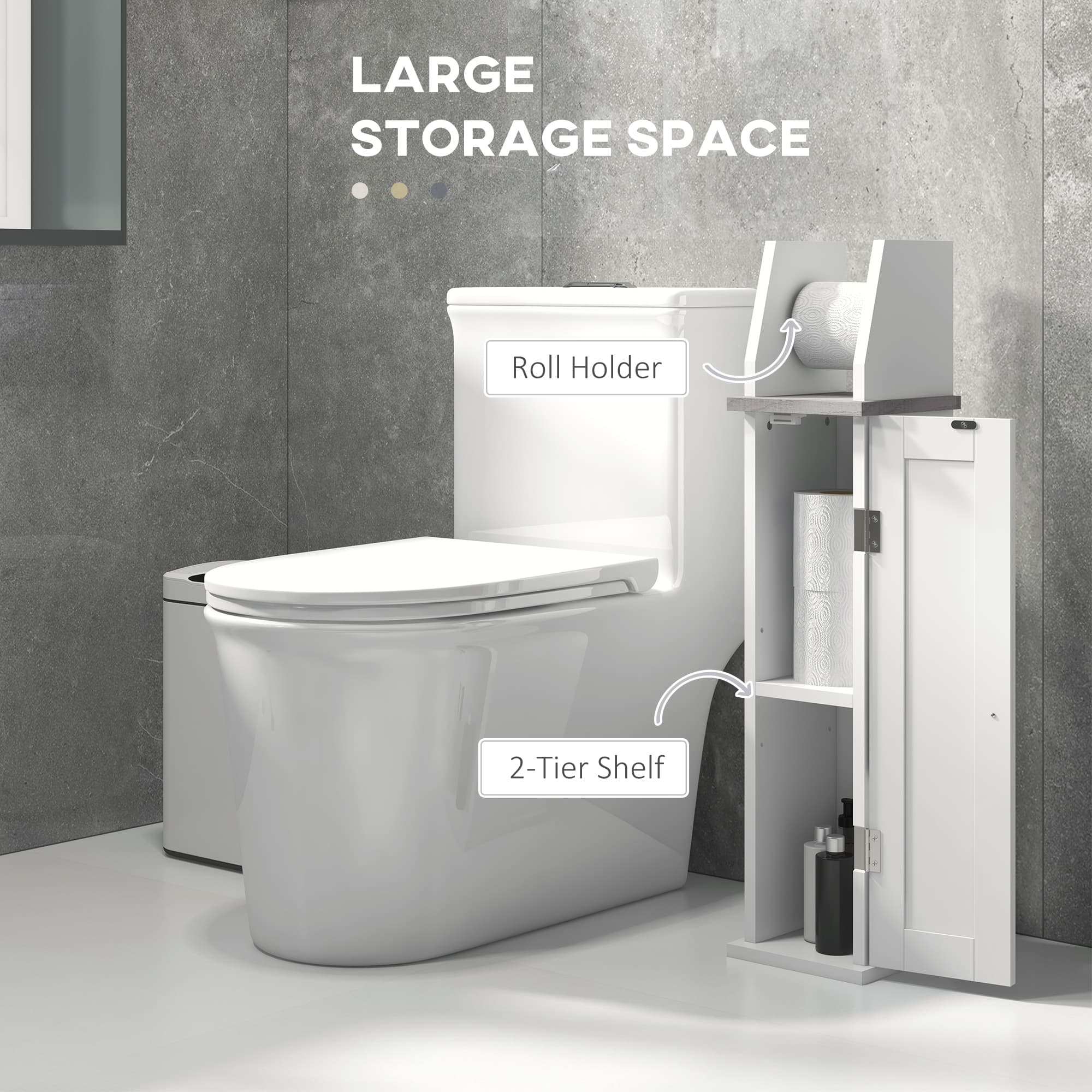White Slim Bathroom Cabinet for Toilet Roll Storage - image 4