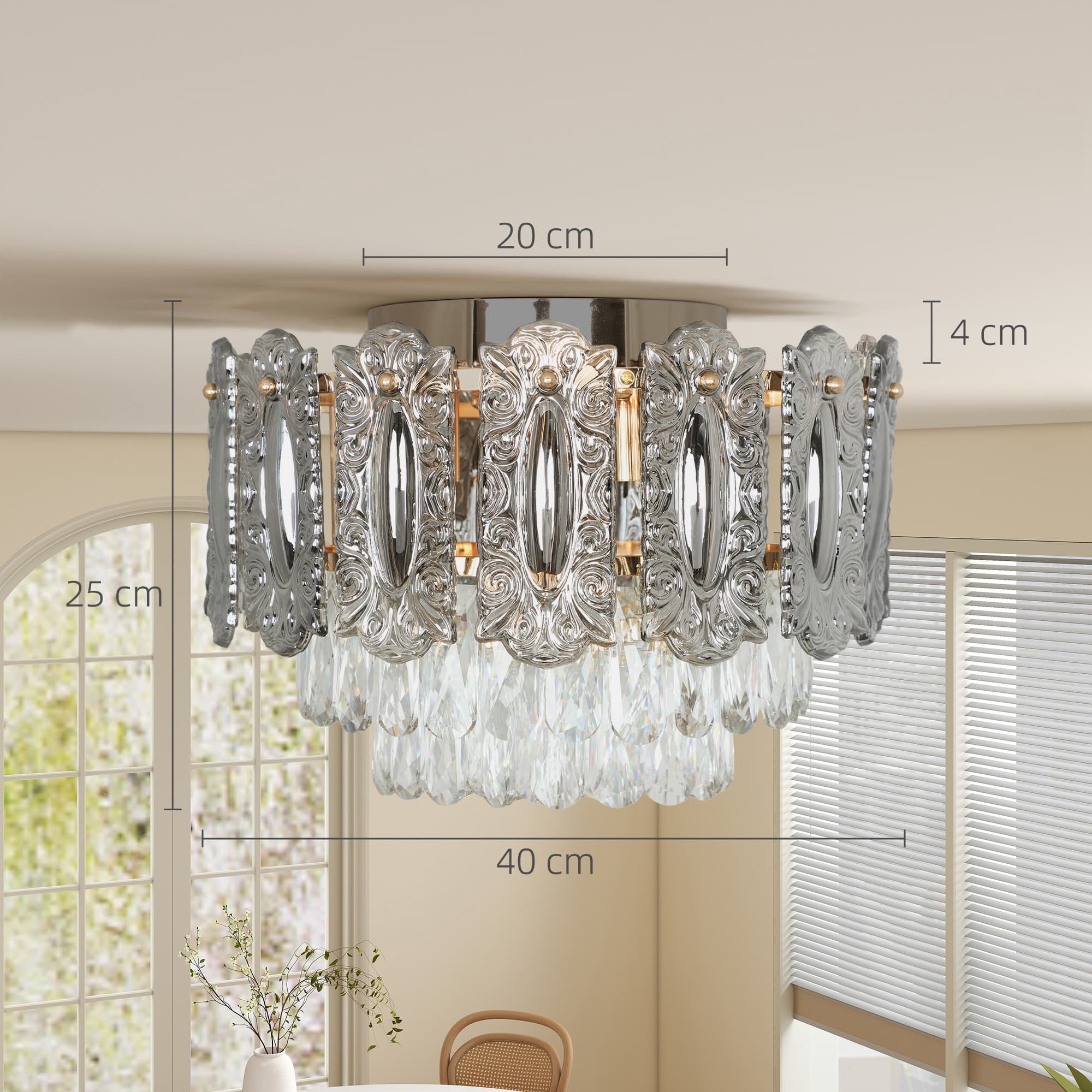 Gold Tone Crystal Flush Mount Ceiling Light - image 7