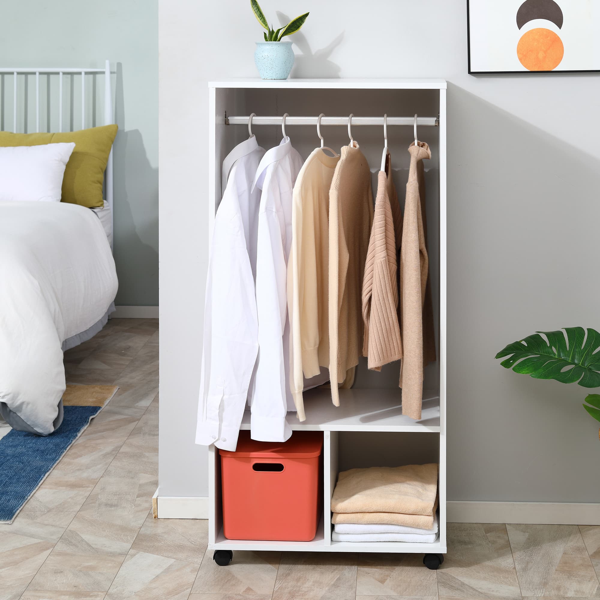 Effortless Storage: White Open Wardrobe on Wheels - image 5