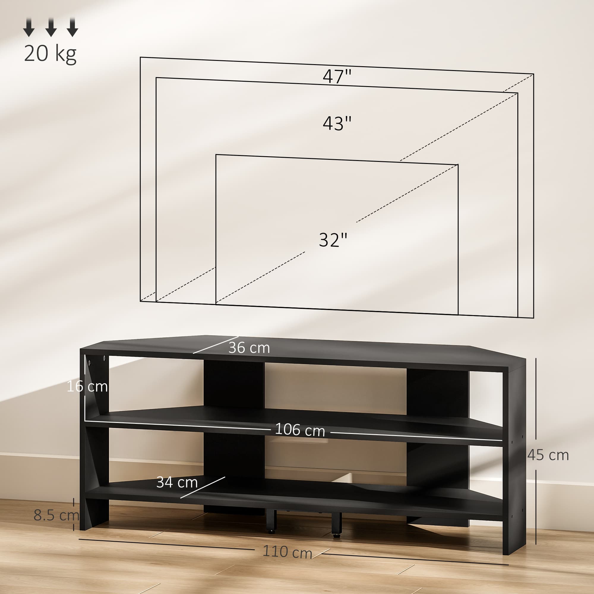 Space-Saving Black Corner TV Unit for 47-Inch Screens - image 2