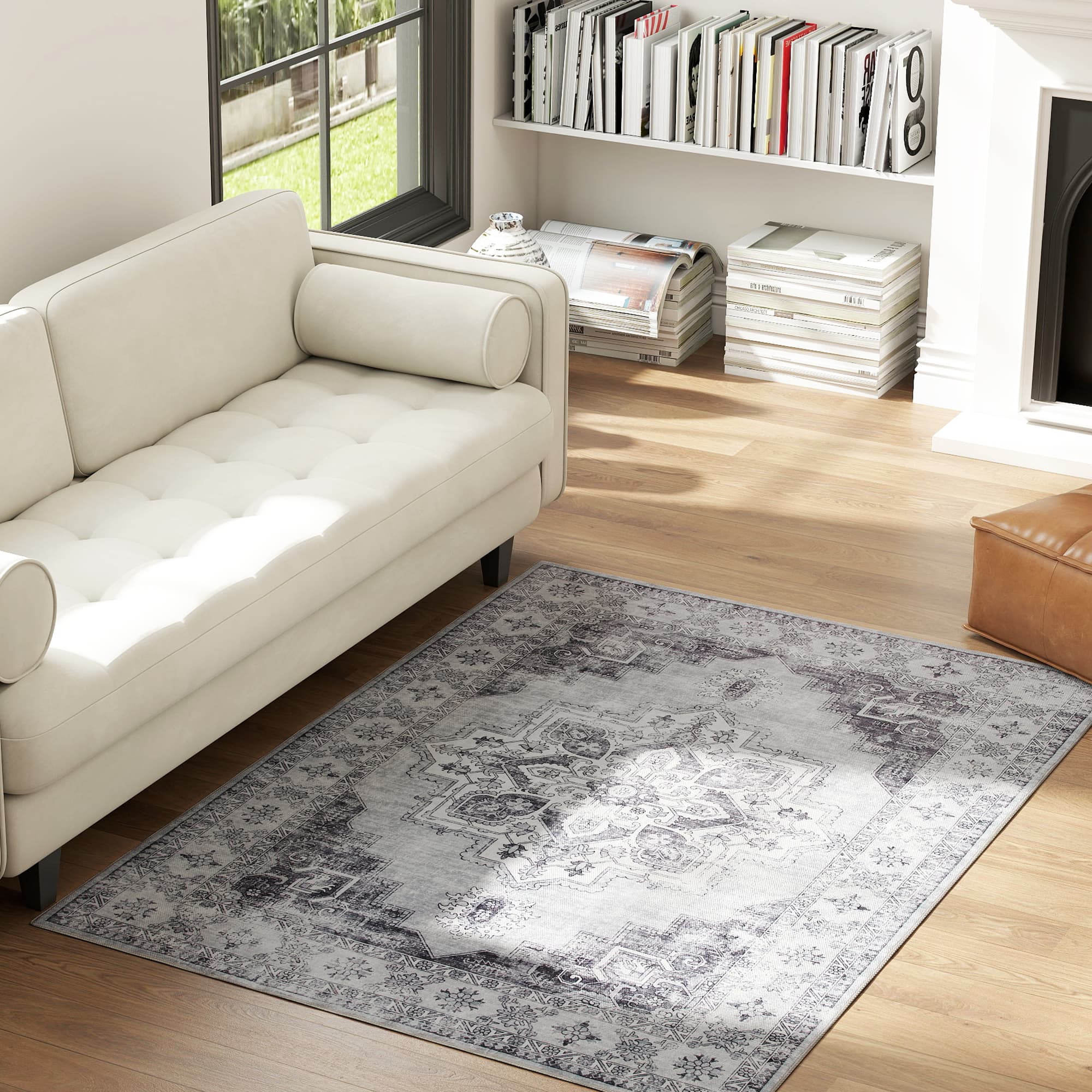 Vintage-Style Grey Washable Rug with Non-Slip Base, 170 x 120 cm - image 9