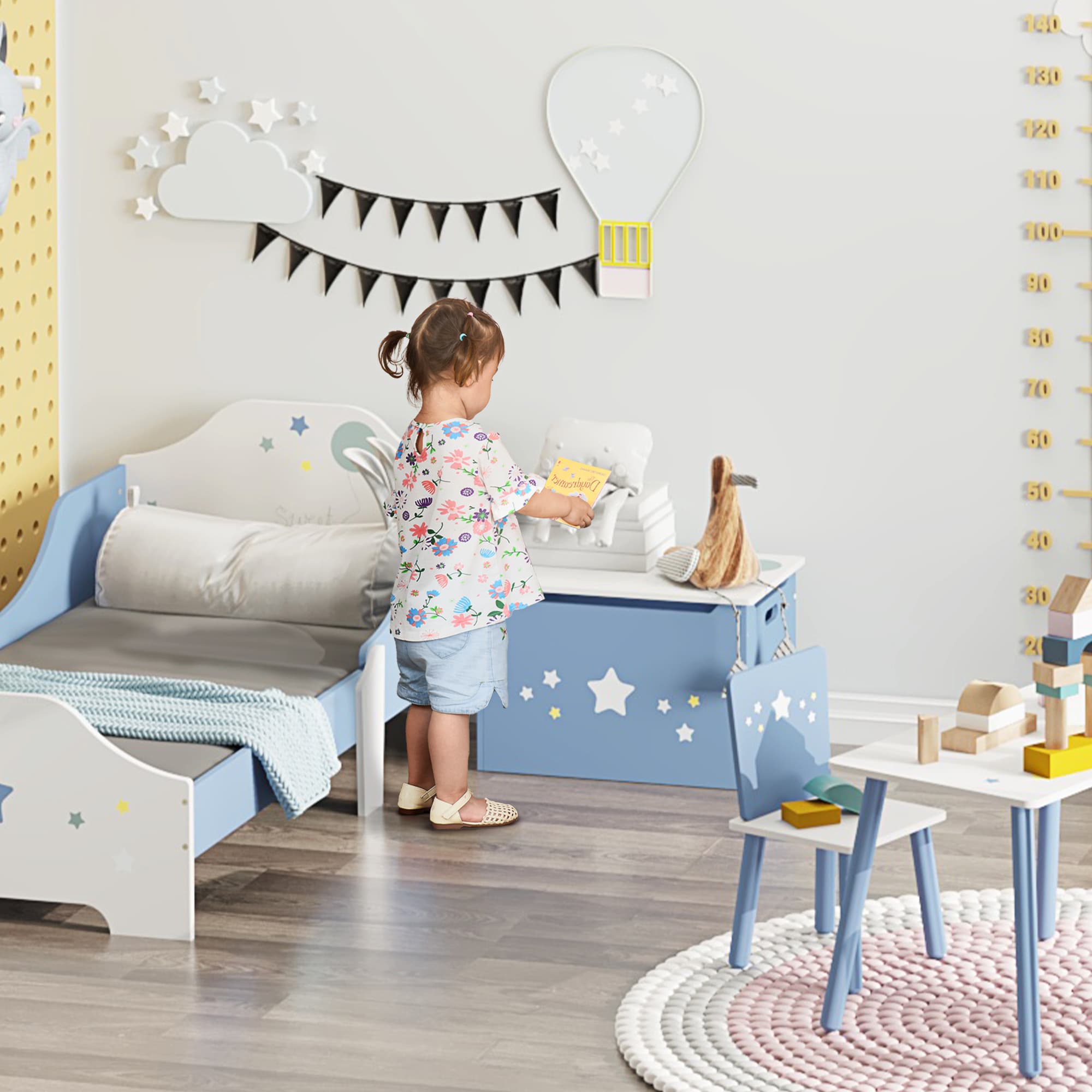 Children's Blue Wooden Toy Chest with Safety Hinge and Star Lid - image 6