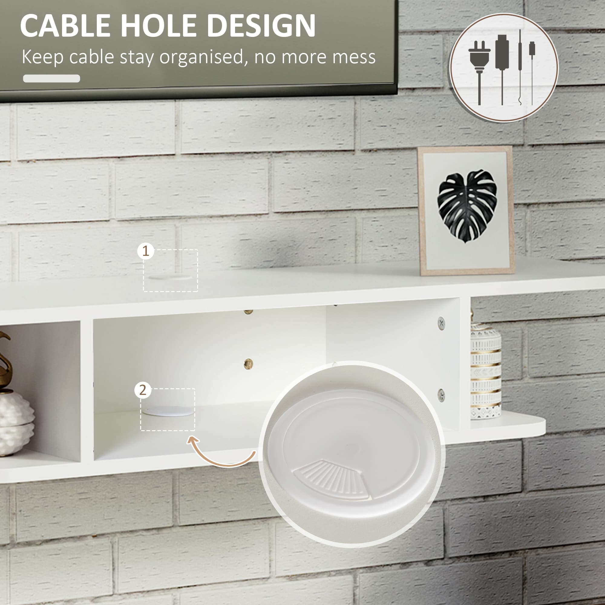 White floating TV shelf for compact media storage - image 1