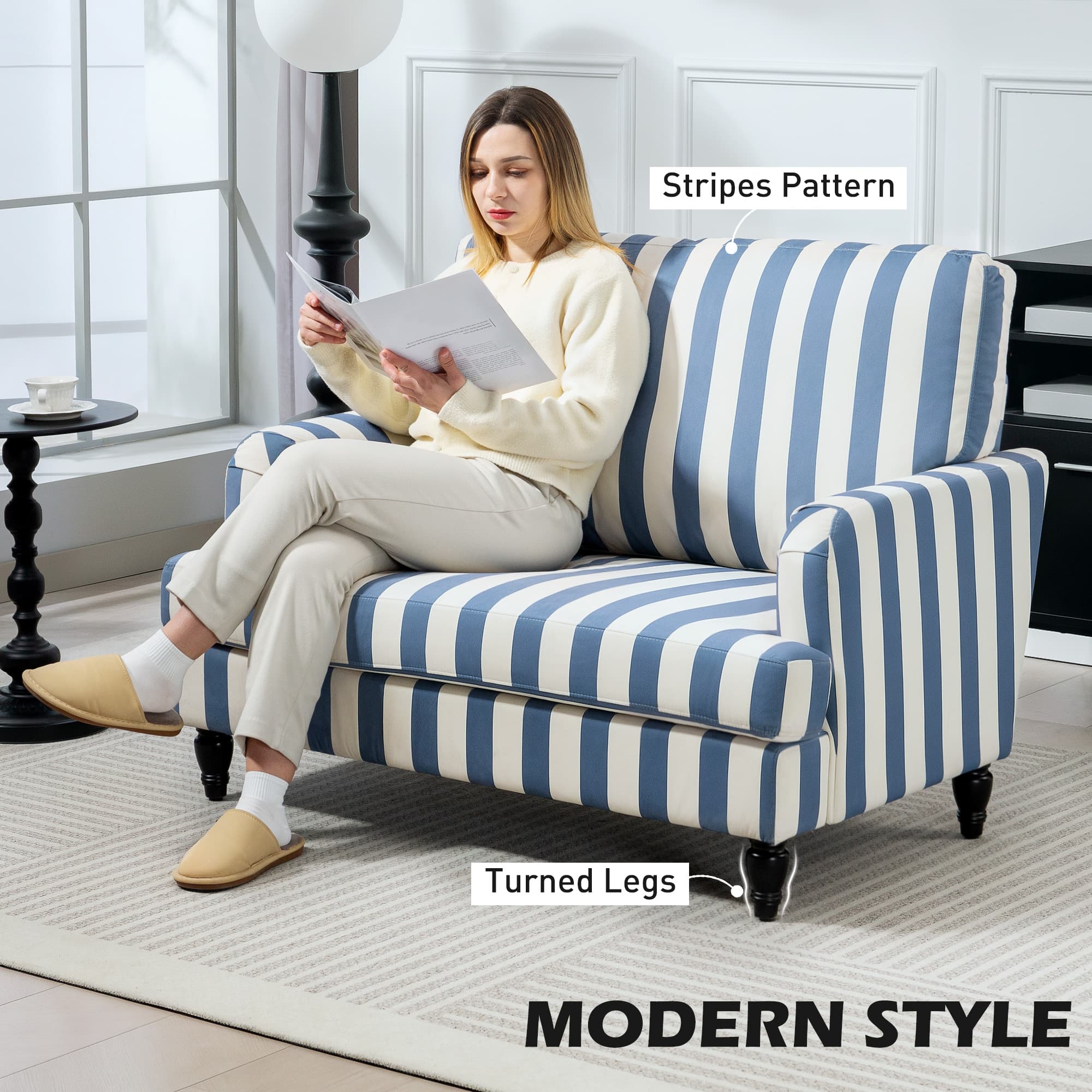 Sink Into Comfort With This Blue & White Velvet Snuggle Chair - image 1