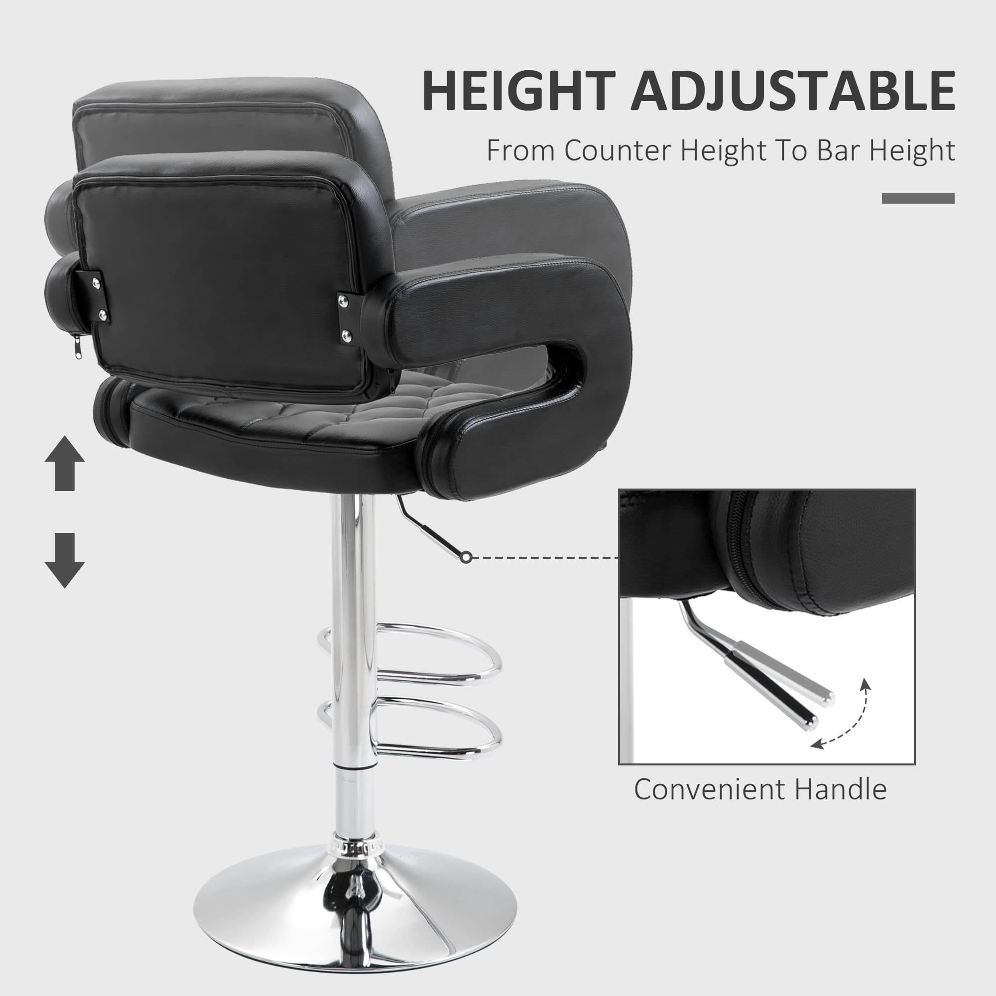 Premium Black Adjustable Swivel Bar Stool with Armrests - image 2