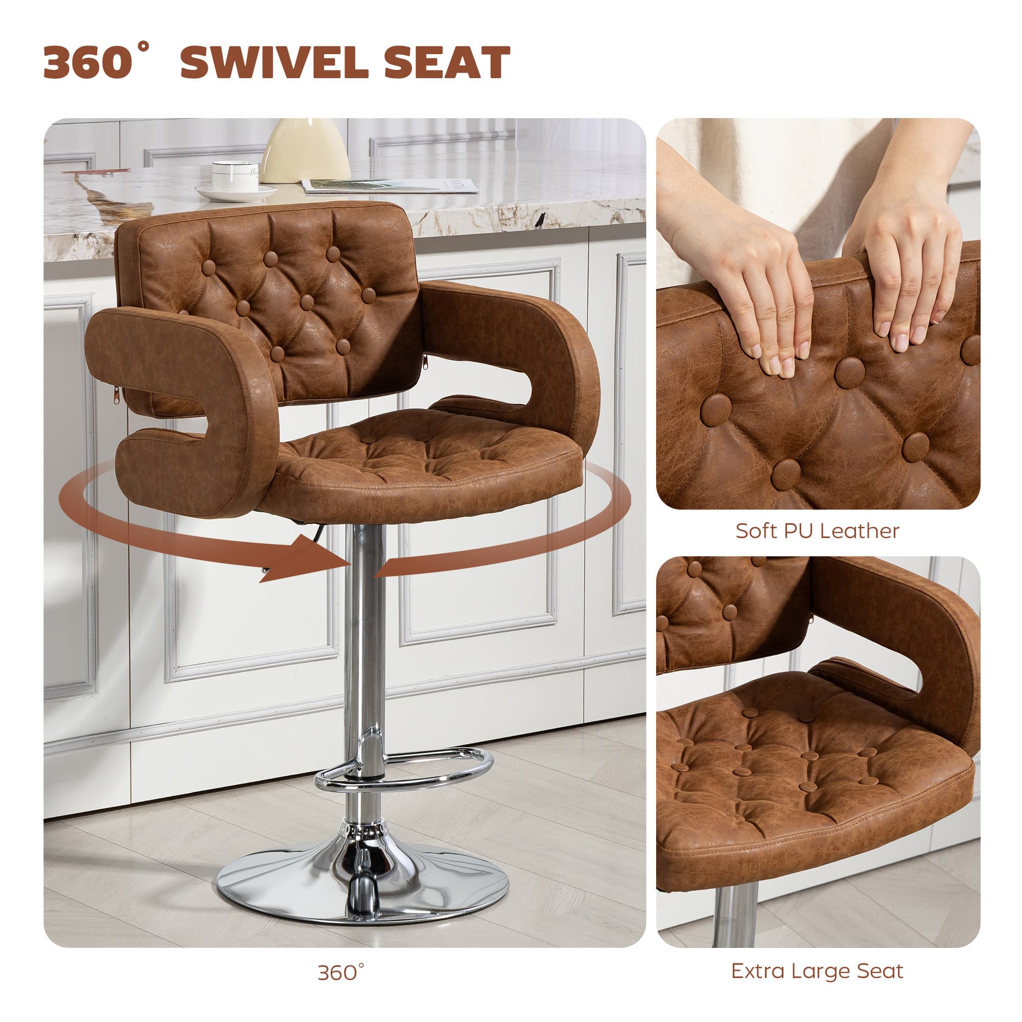 Transform Your Kitchen with this Adjustable Brown Bar Stool - image 2