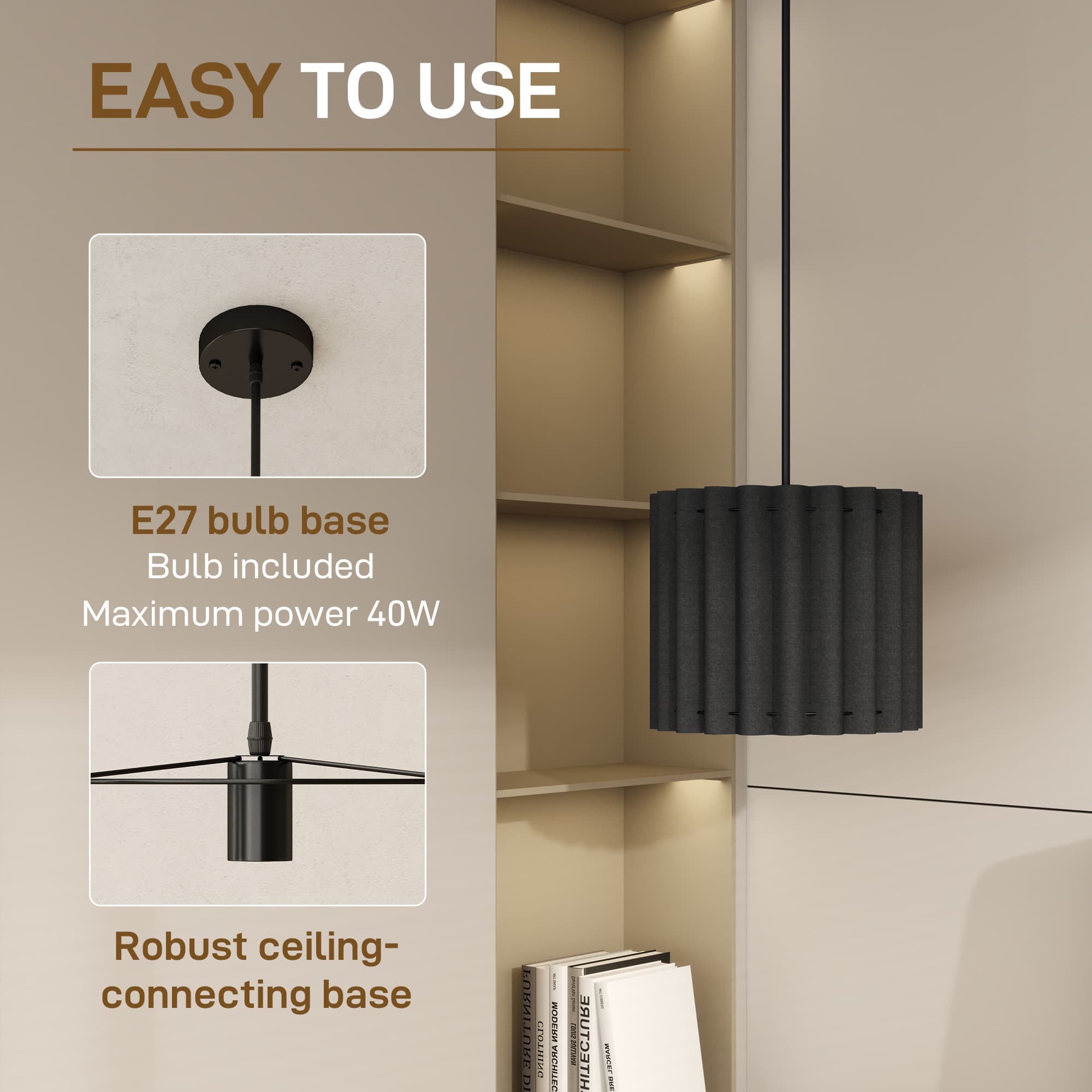 Black Linen Pendant Light for Soft Room Lighting - image 4