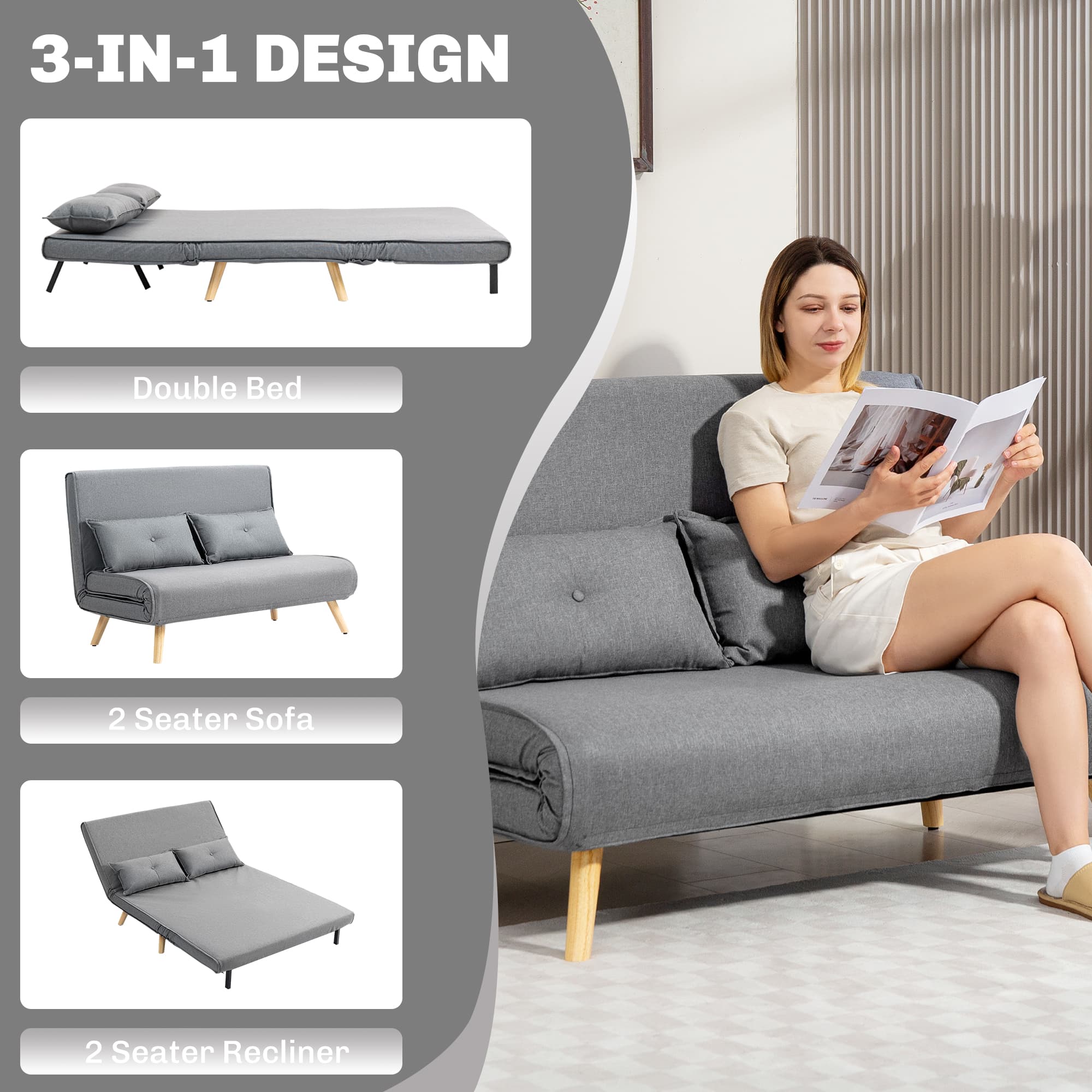 Transform Your Space with this Grey Linen-Look Sofa Bed - image 2