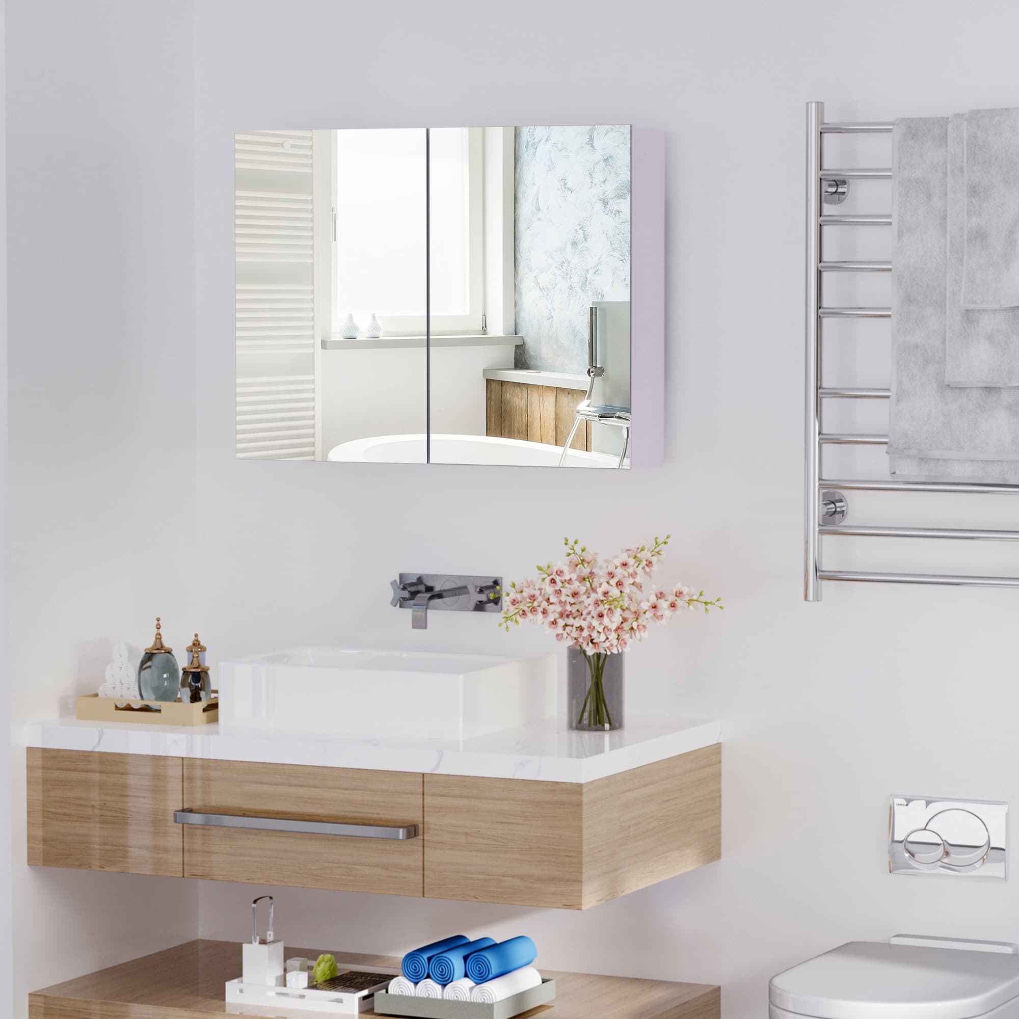 Transform Your Space with this White Double Door Mirror Cabinet - image 4