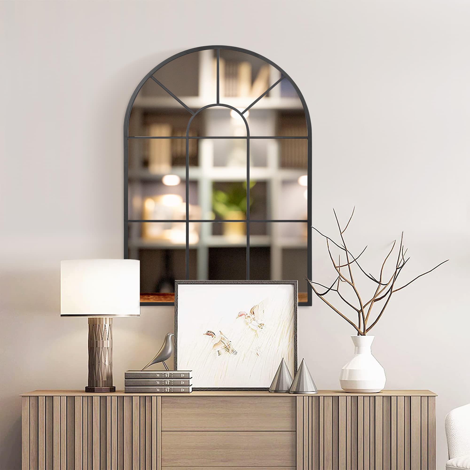 Transform Your Space with this White Arched Grid Mirror - image 3