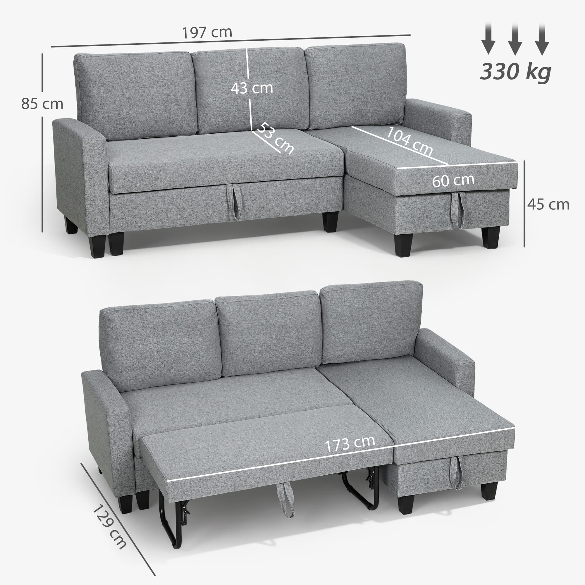 Transform Your Space with this Grey 3-Seater Storage Sofa Bed - image 1