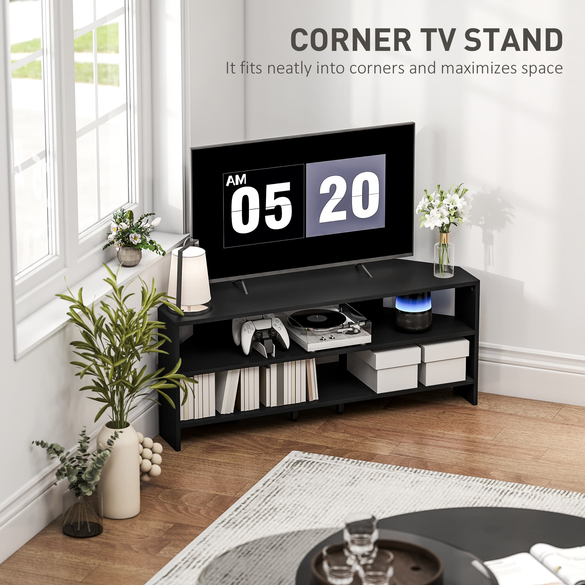 Space-Saving Black Corner TV Unit for 47-Inch Screens - image 3