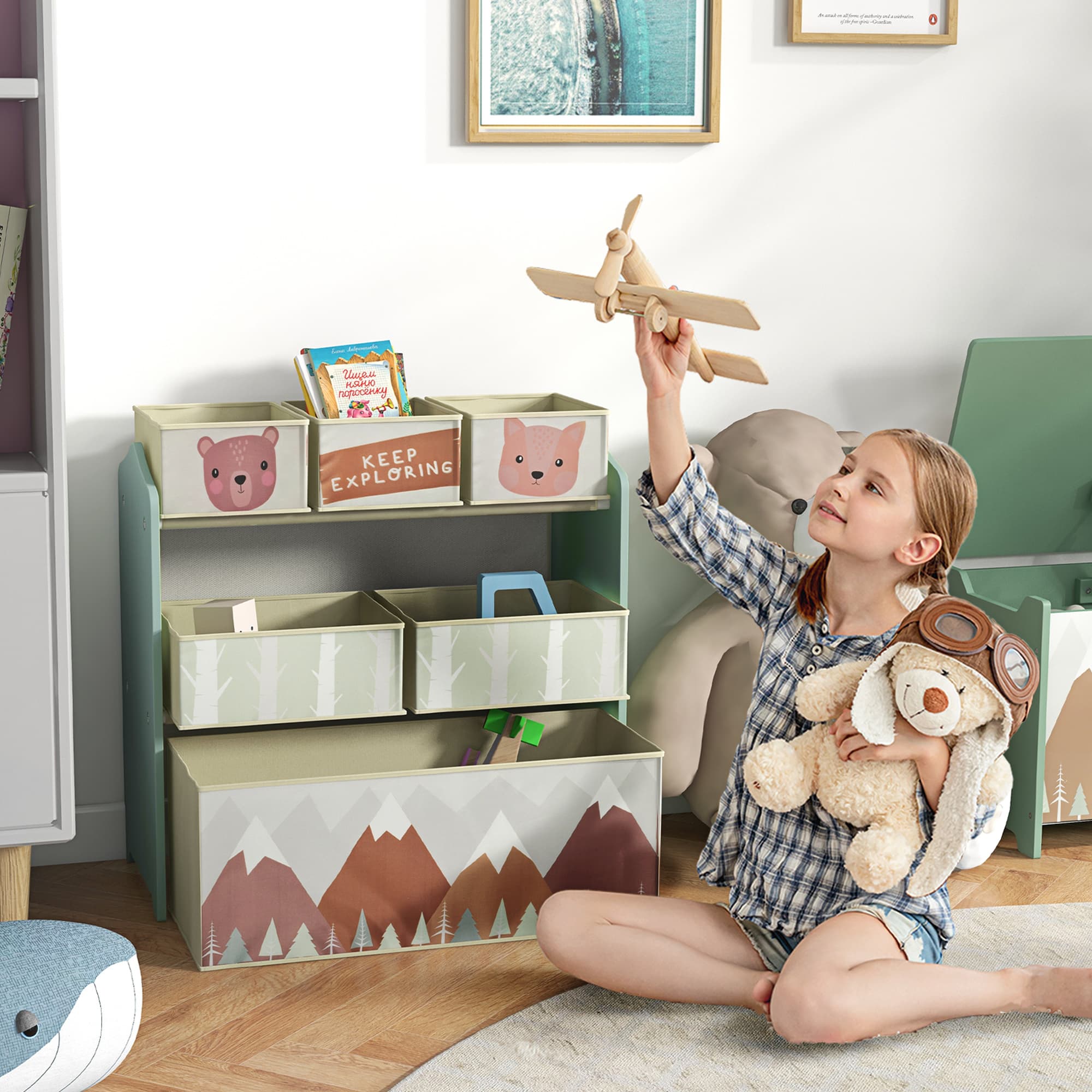 Kids Toy Storage Unit with Six Fabric Bins - image 10