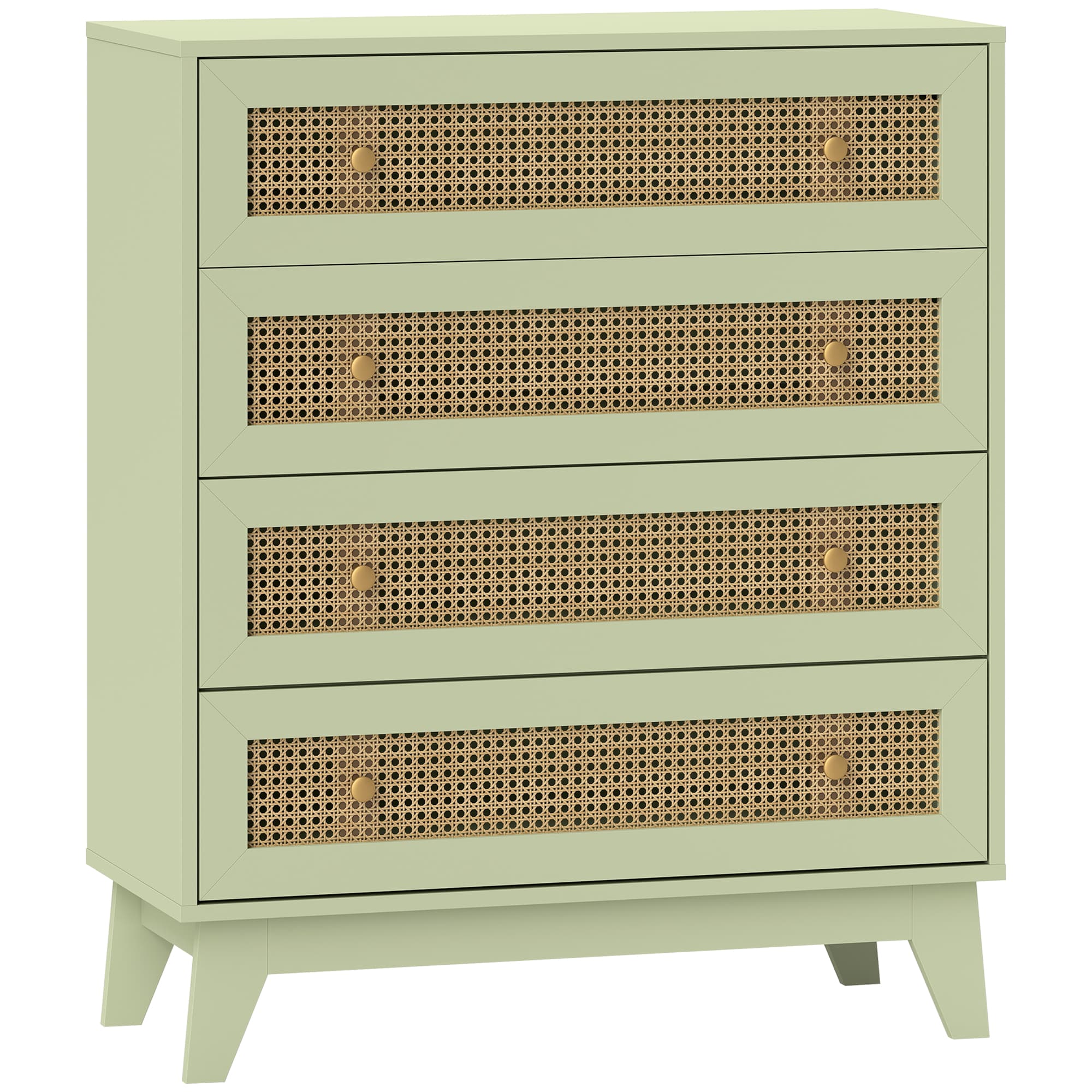 Effortless Storage: Light Green 4-Drawer Rattan Chest - Green