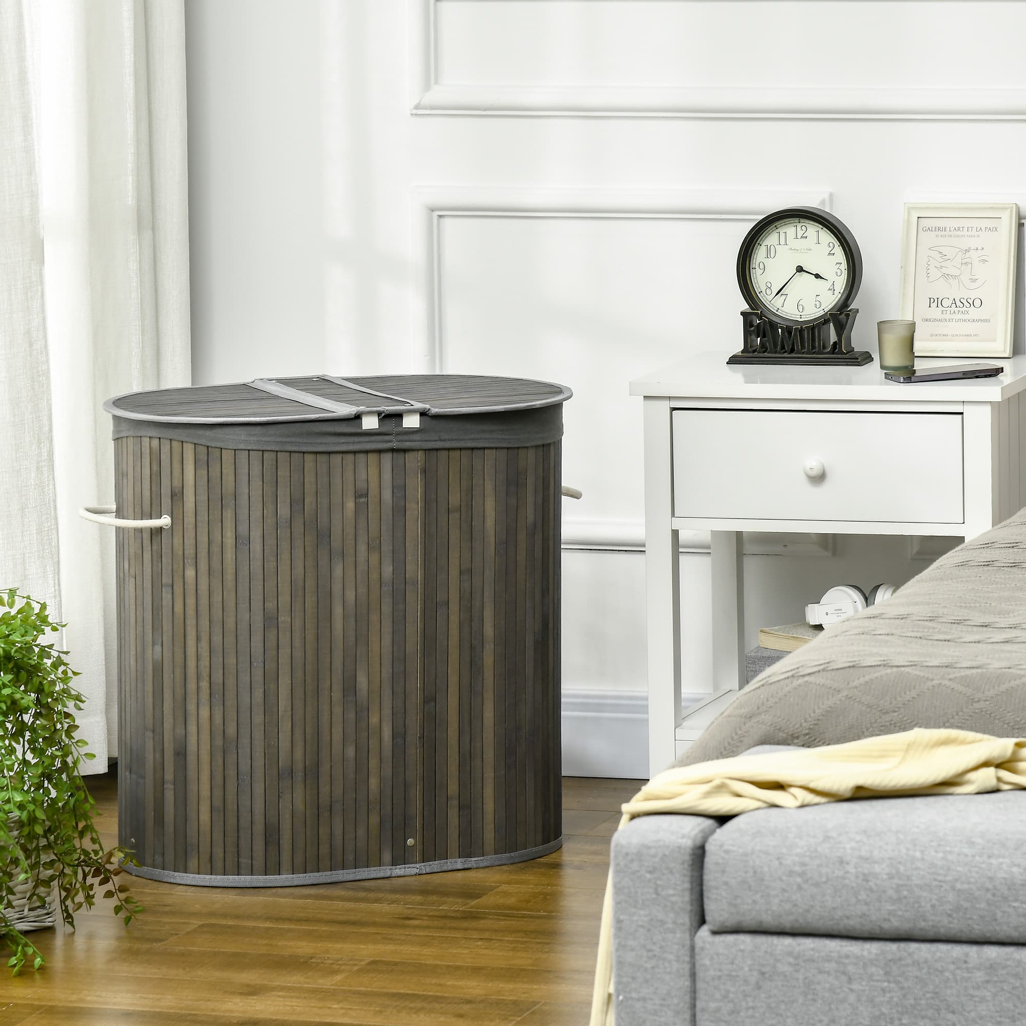 Sort laundry neatly in a grey bamboo 100 litre hamper - image 7
