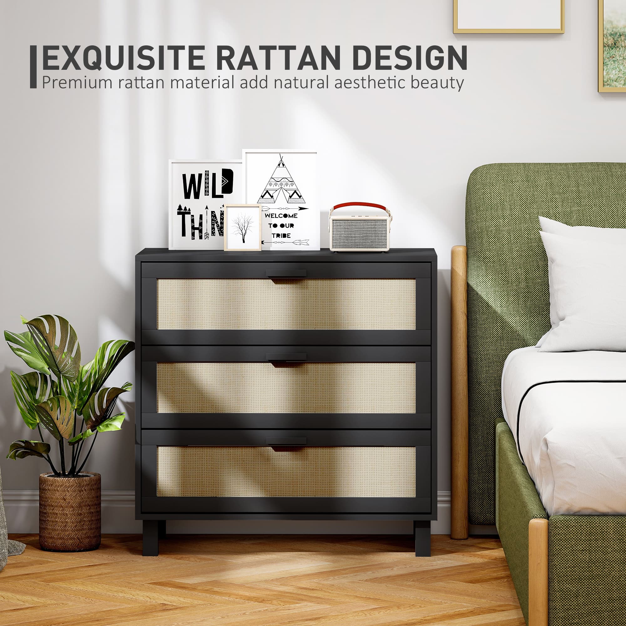 Transform Your Space with this Black Boho Rattan Chest of Drawers - image 5