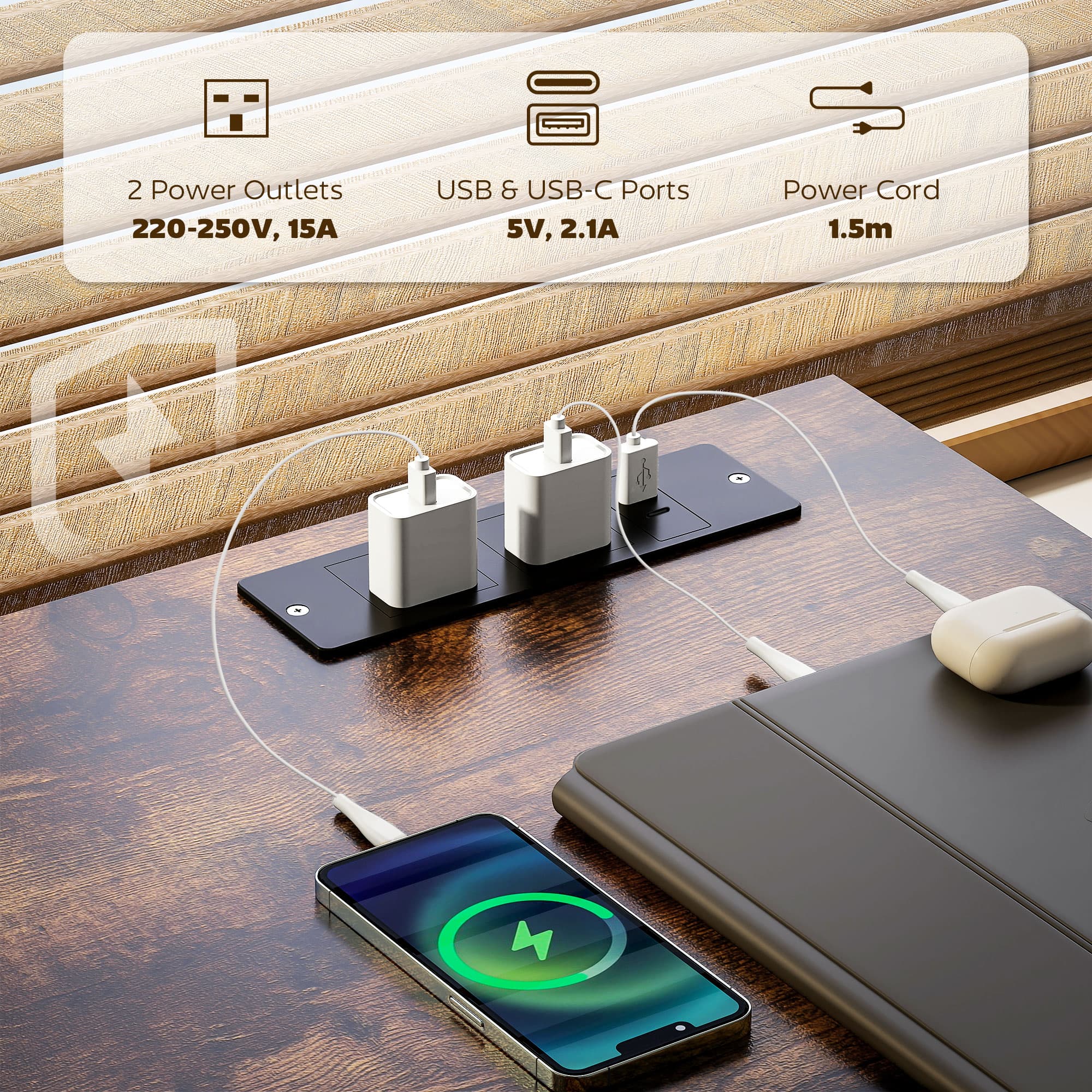 Effortless Organisation: 120cm Desk with Power Outlets - image 2