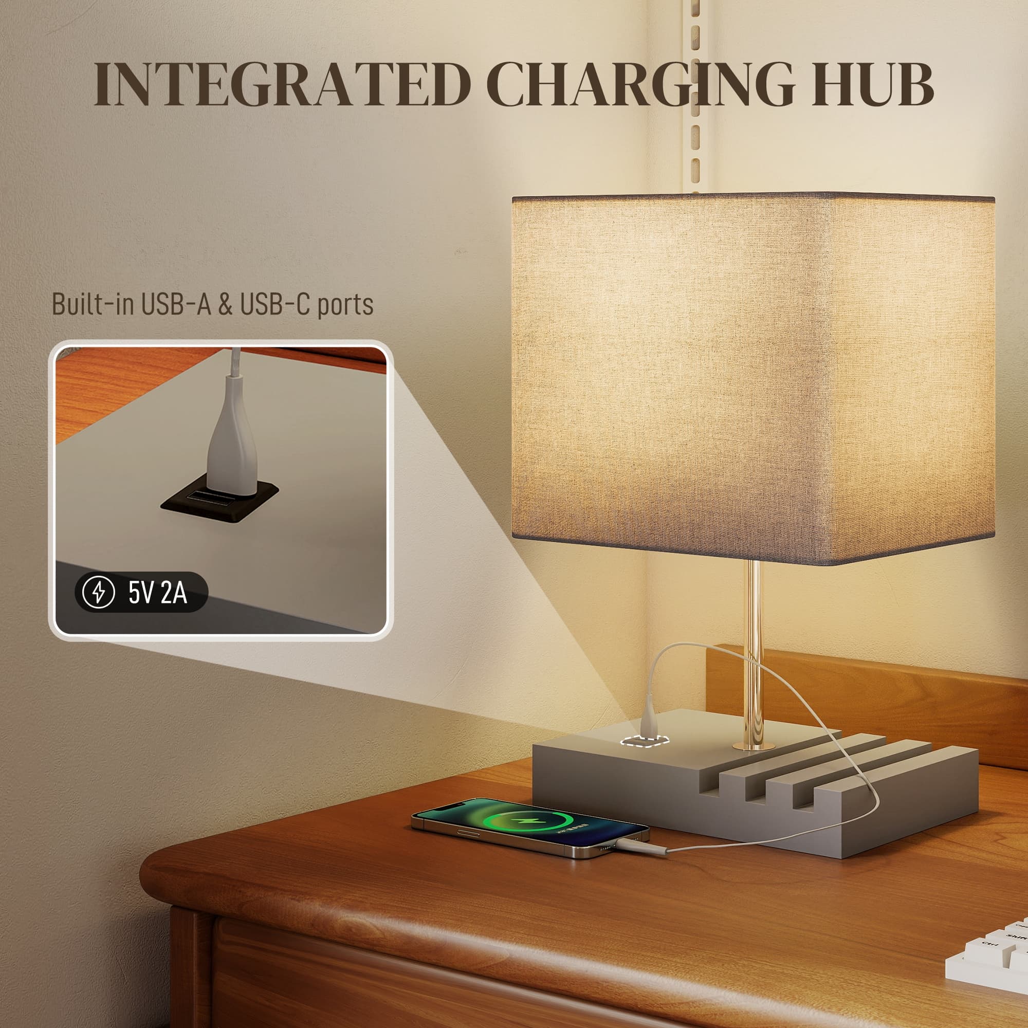 Bedside lamp with USB-A and USB-C charging built into the base - image 10