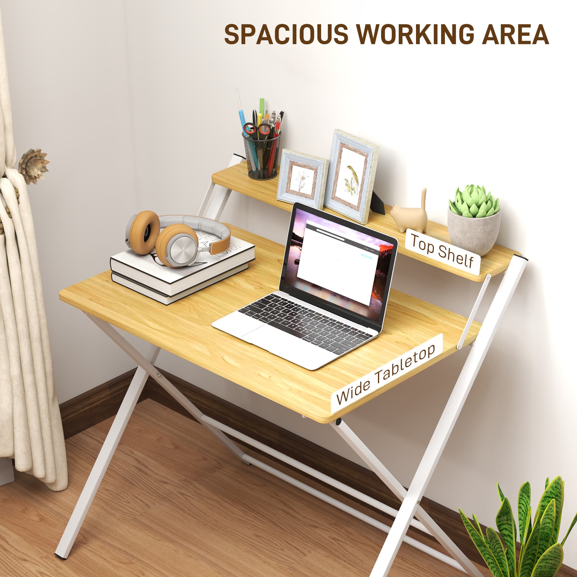 Foldable Study Desk with Upper Shelf for Small Spaces - image 3