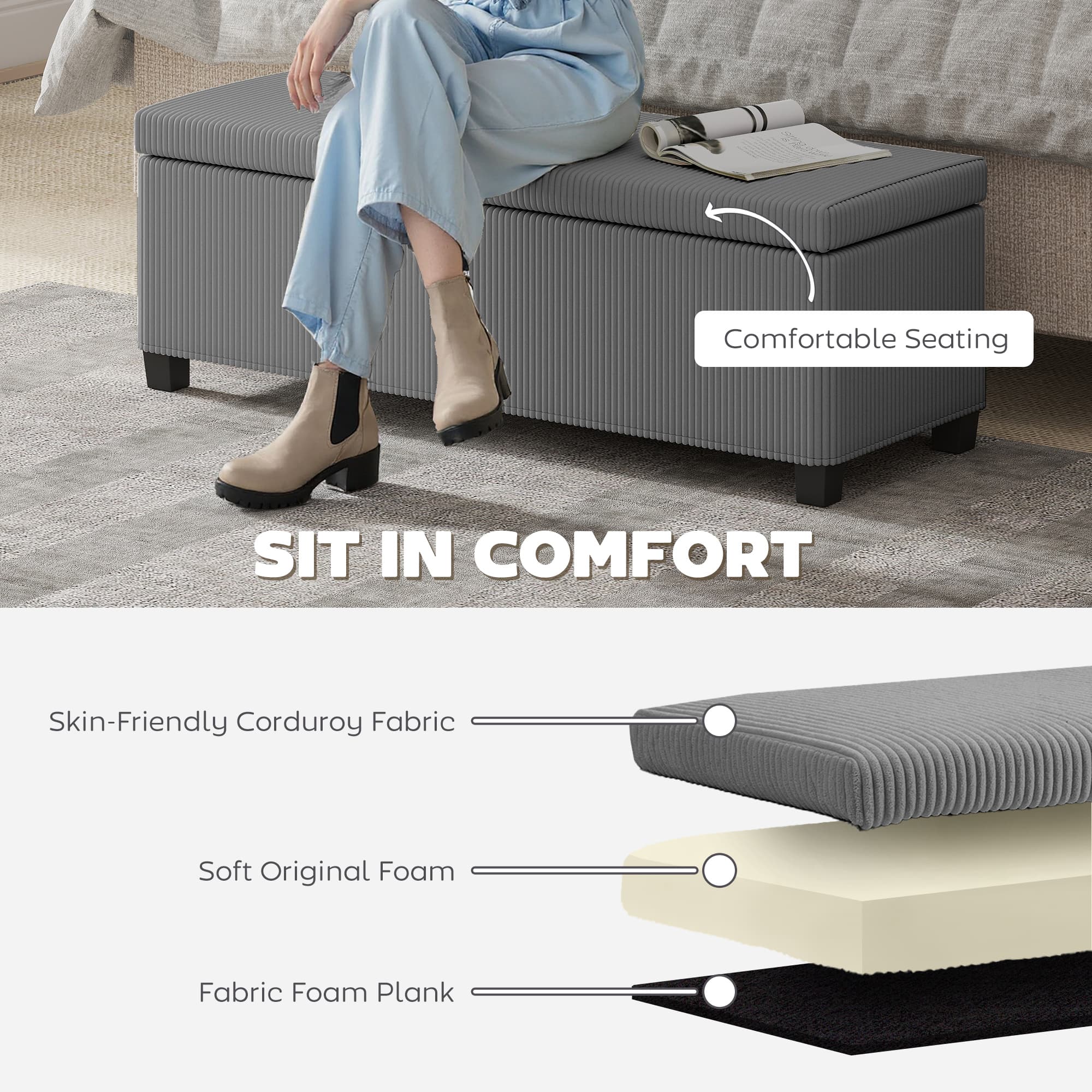 Transform Your Space with this Grey Corduroy Storage Ottoman - image 3