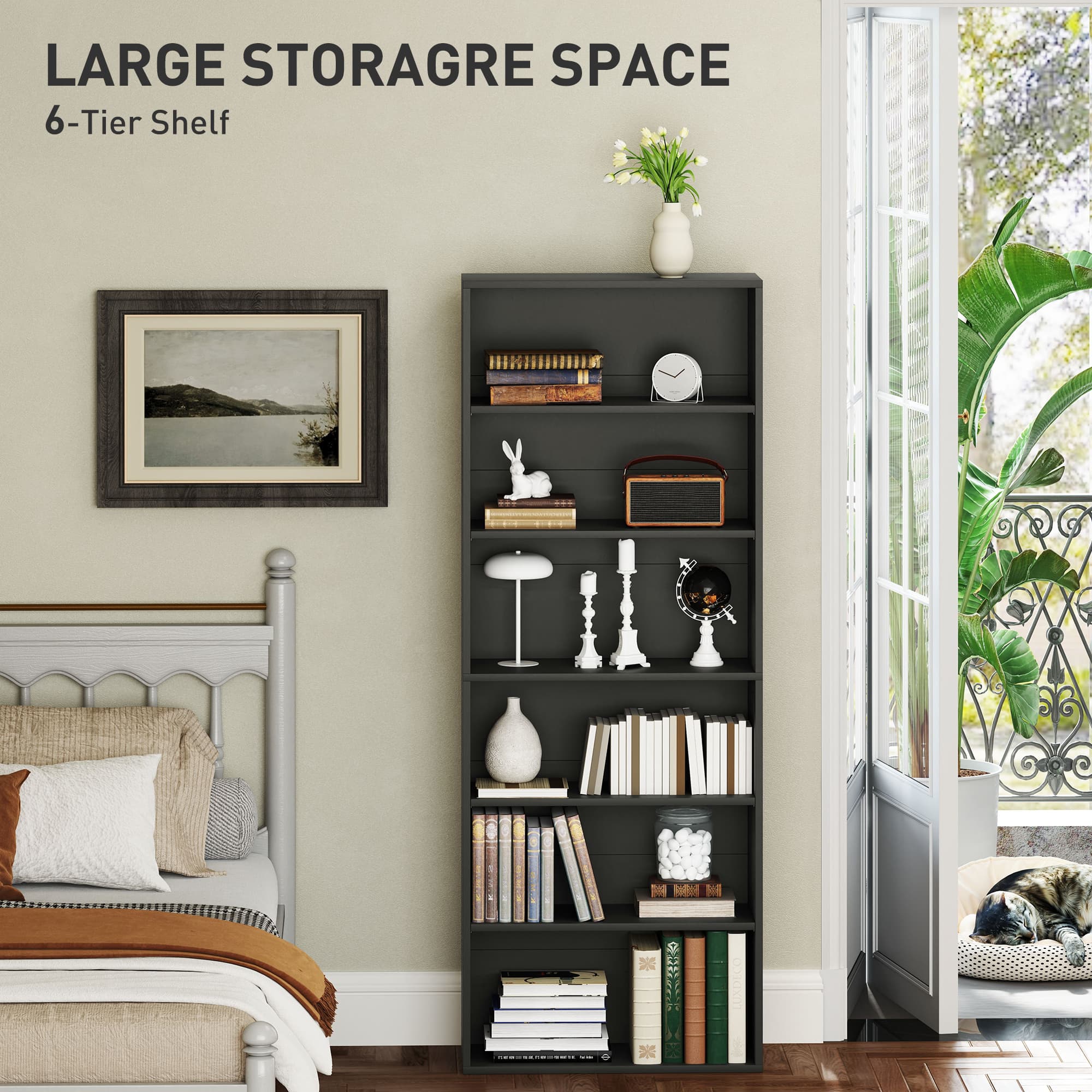 Effortless Storage: Premium Black Six-Shelf Bookcase - image 3