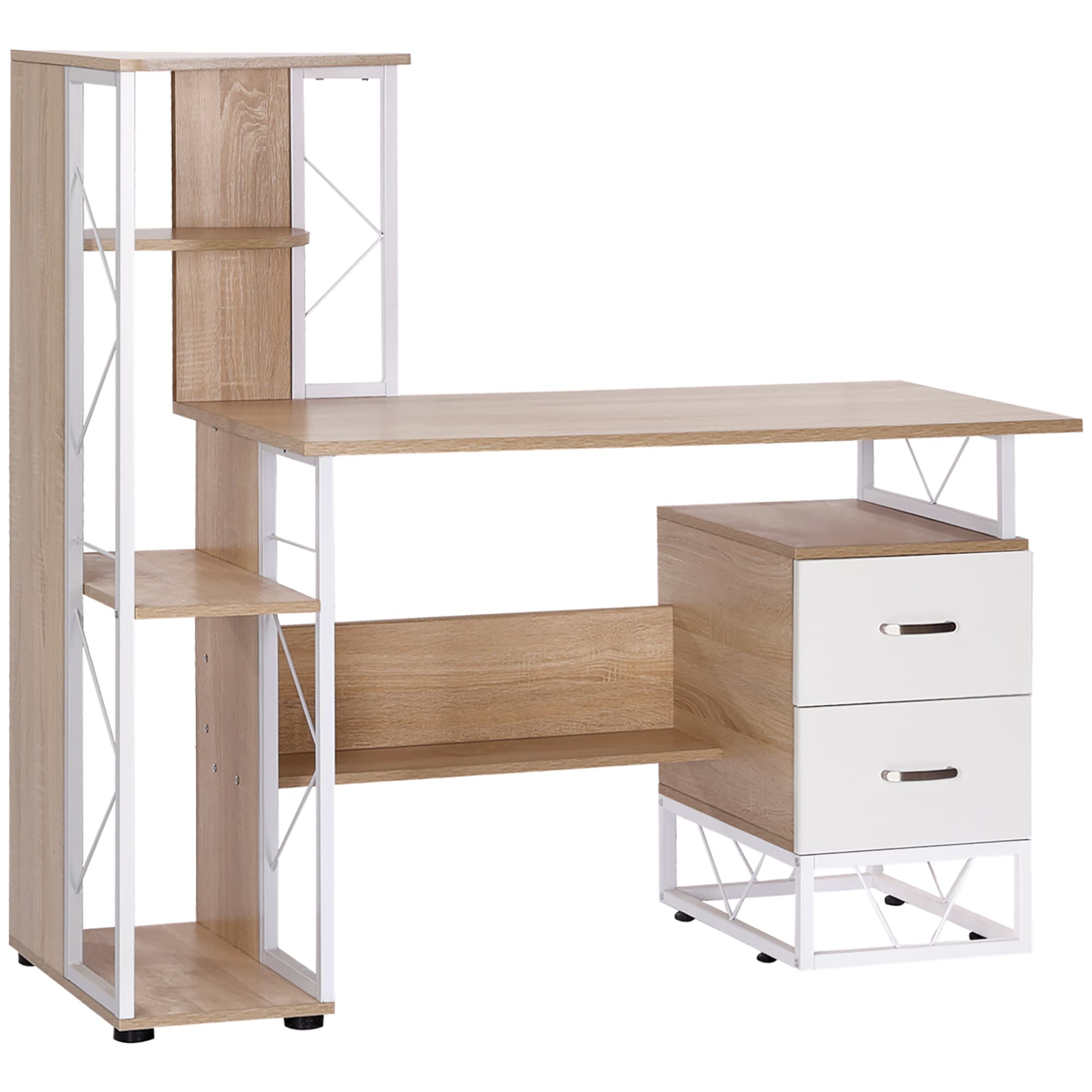 Transform Your Workspace with this Oak Desk & Bookshelf - Oak  white