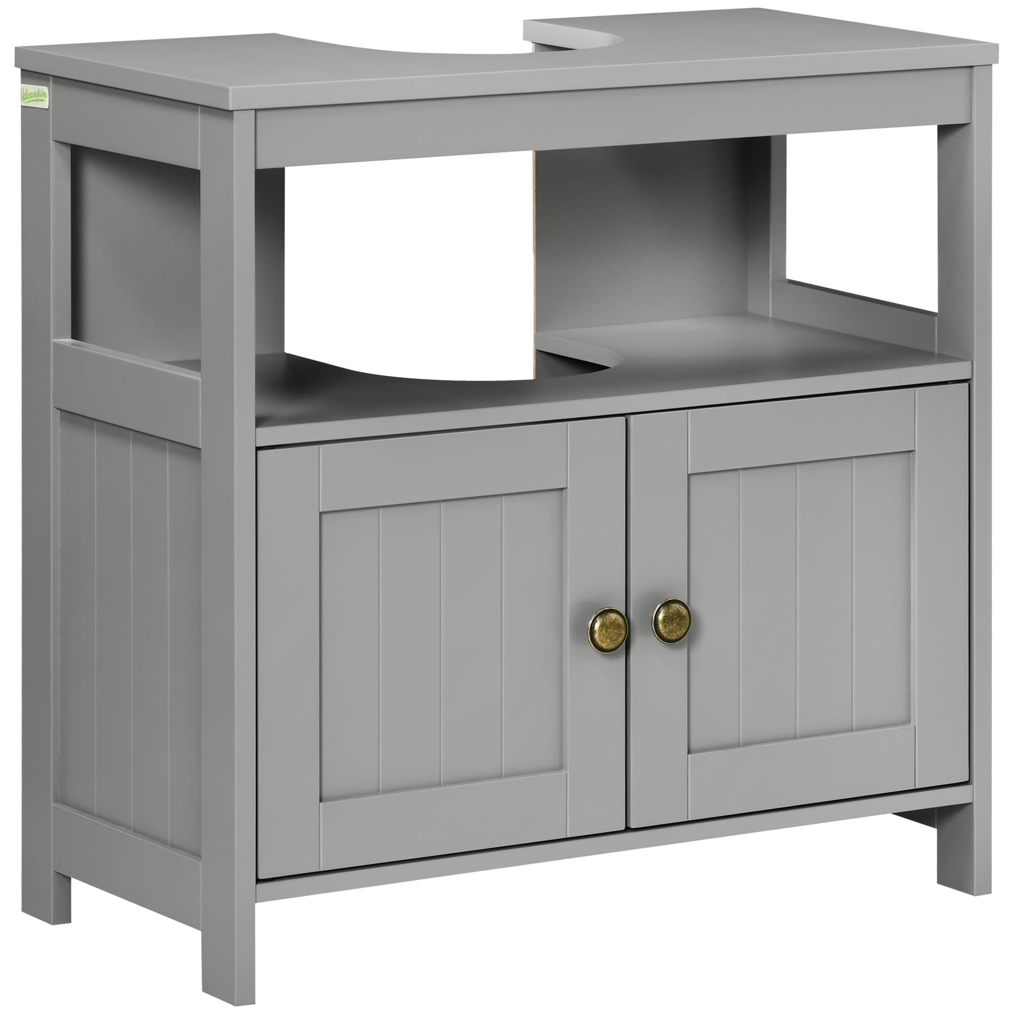 Pedestal Under-Sink Cabinet with Double Doors, Light Grey - image 9