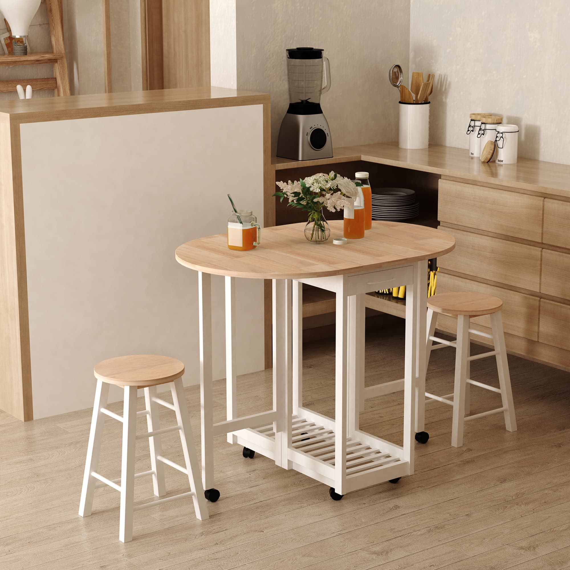 Space-Saving White Foldable Dining Table and Stools Set - image 3
