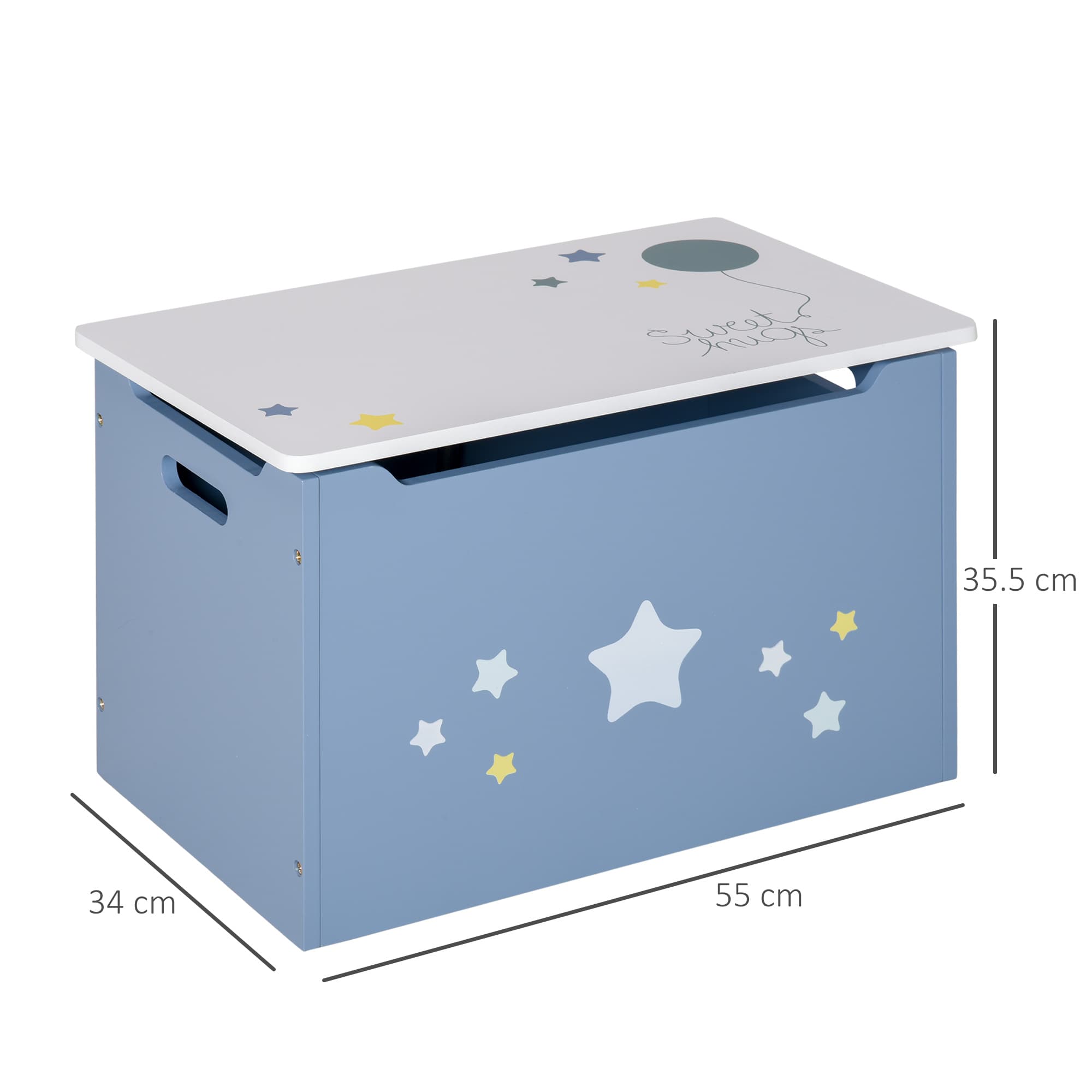 Children's Blue Wooden Toy Chest with Safety Hinge and Star Lid - image 9