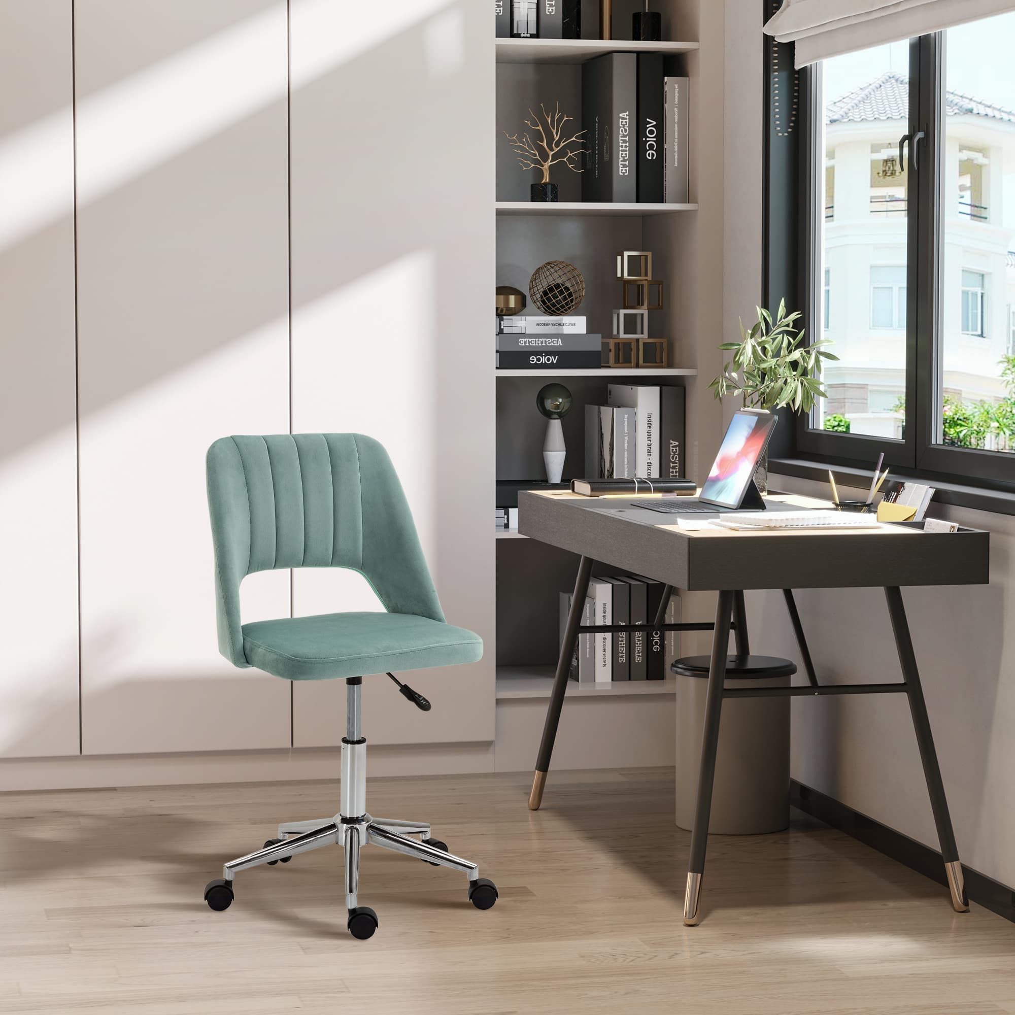 Transform Your Workspace with this Green Velvet Scallop Chair - image 5